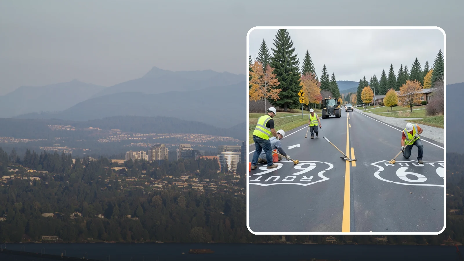 Pavement Legend Marking in Medina, King County, WA - Layout and application of pavement legends, arrows, and symbols to guide traffic and reinforce roadway regulations.