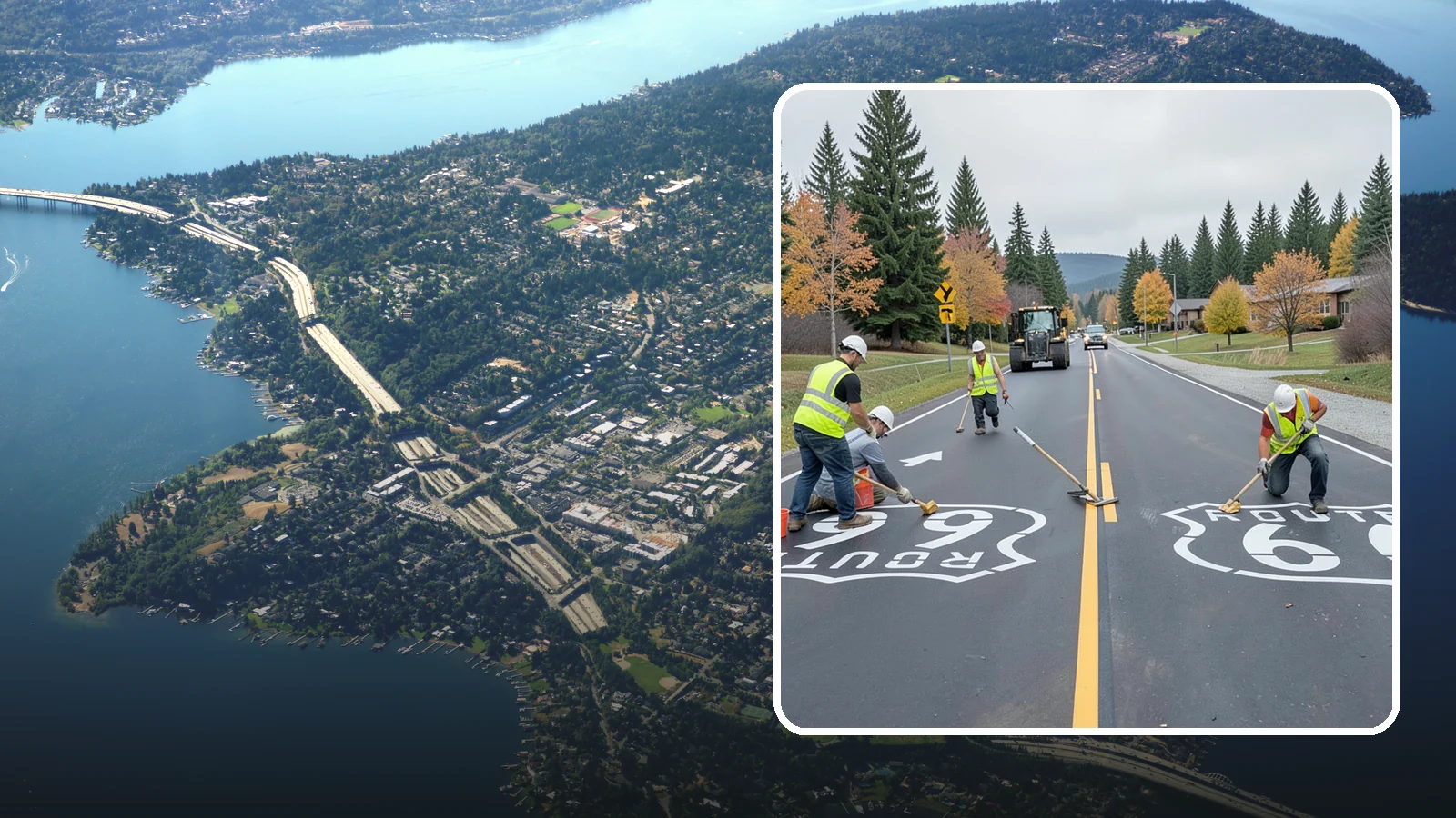 Pavement Legend Marking in Mercer Island, King County, WA - Layout and application of pavement legends, arrows, and symbols to guide traffic and reinforce roadway regulations.