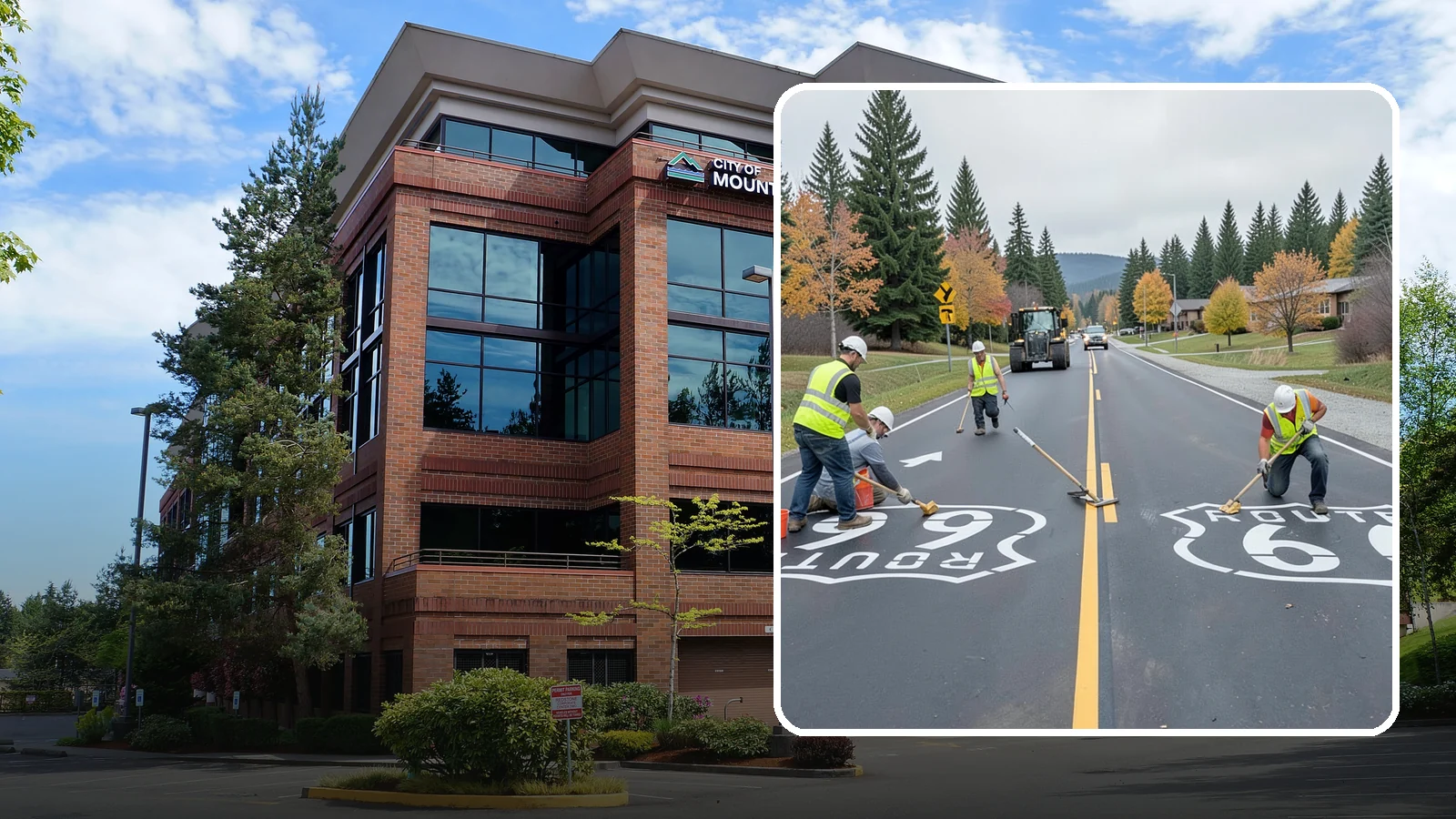 Pavement Legend Marking in Mountlake Terrace, Snohomish County, WA - Layout and application of pavement legends, arrows, and symbols to guide traffic and reinforce roadway regulations.