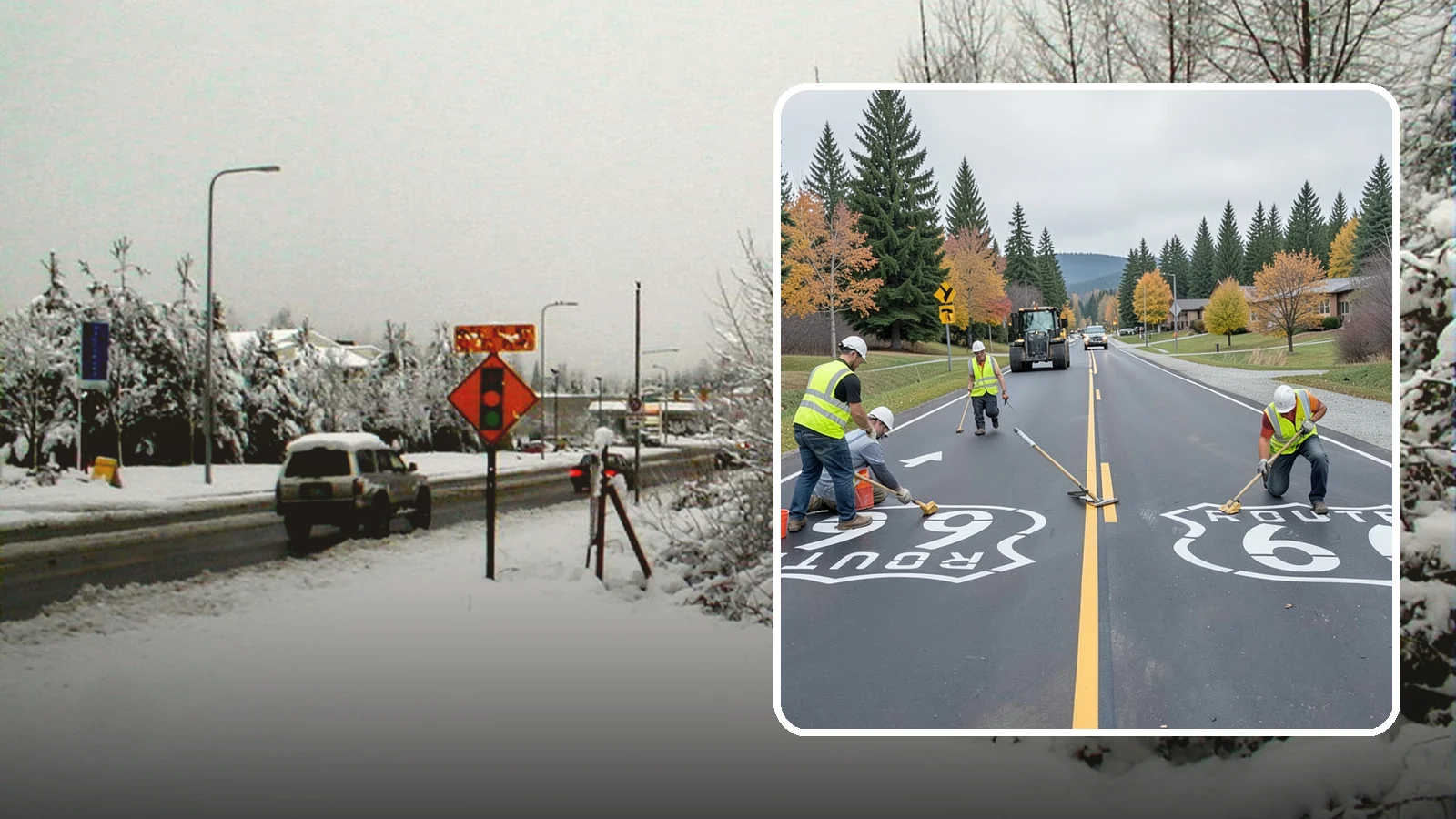 Pavement Legend Marking in Newcastle, King County, WA - Layout and application of pavement legends, arrows, and symbols to guide traffic and reinforce roadway regulations.