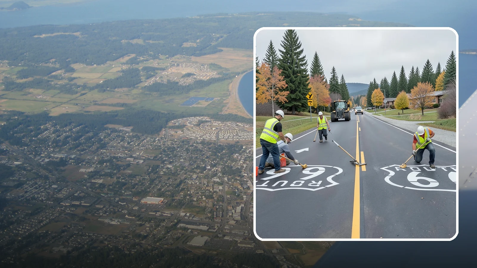 Pavement Legend Marking in Oak Harbor, Island County, WA - Layout and application of pavement legends, arrows, and symbols to guide traffic and reinforce roadway regulations.