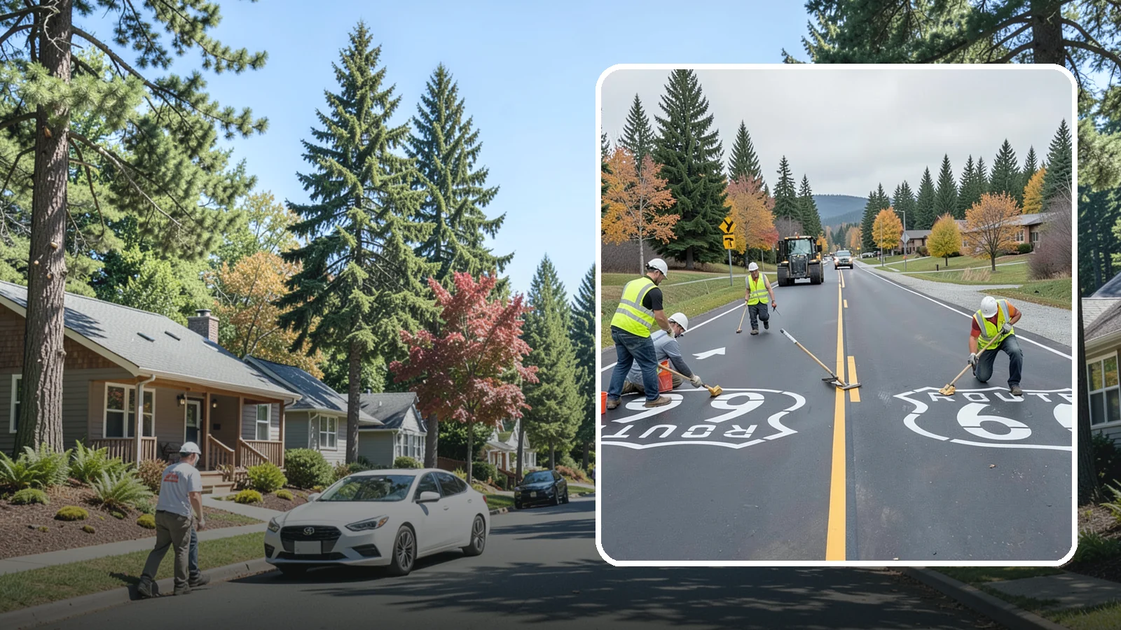 Pavement Legend Marking in Orting, Pierce County, WA - Layout and application of pavement legends, arrows, and symbols to guide traffic and reinforce roadway regulations.
