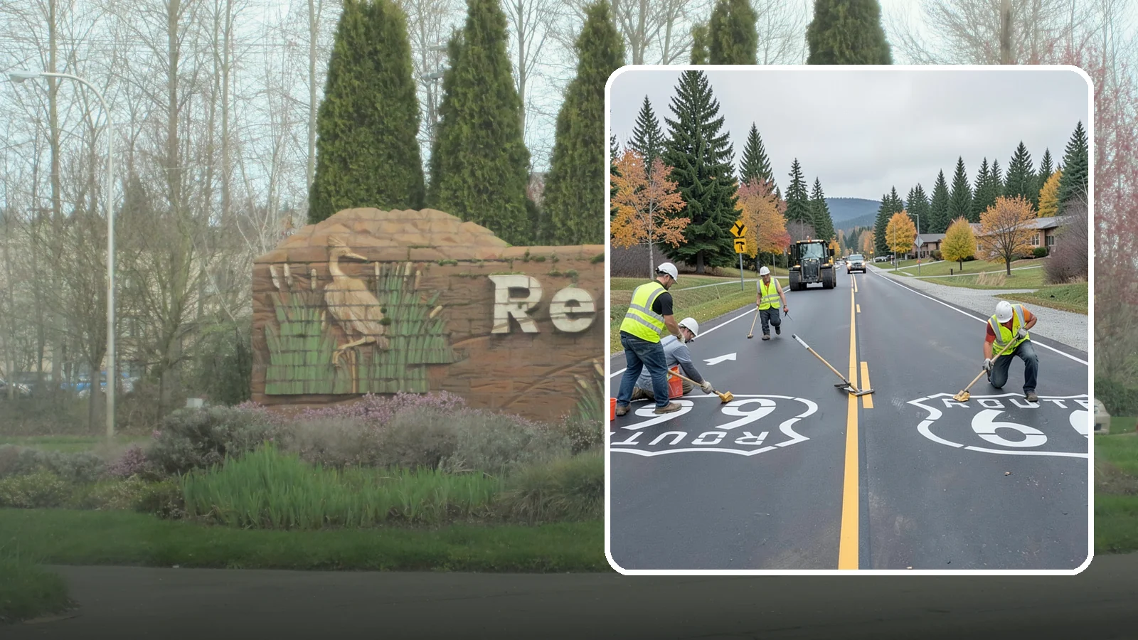 Pavement Legend Marking in Renton, King County, WA - Layout and application of pavement legends, arrows, and symbols to guide traffic and reinforce roadway regulations.