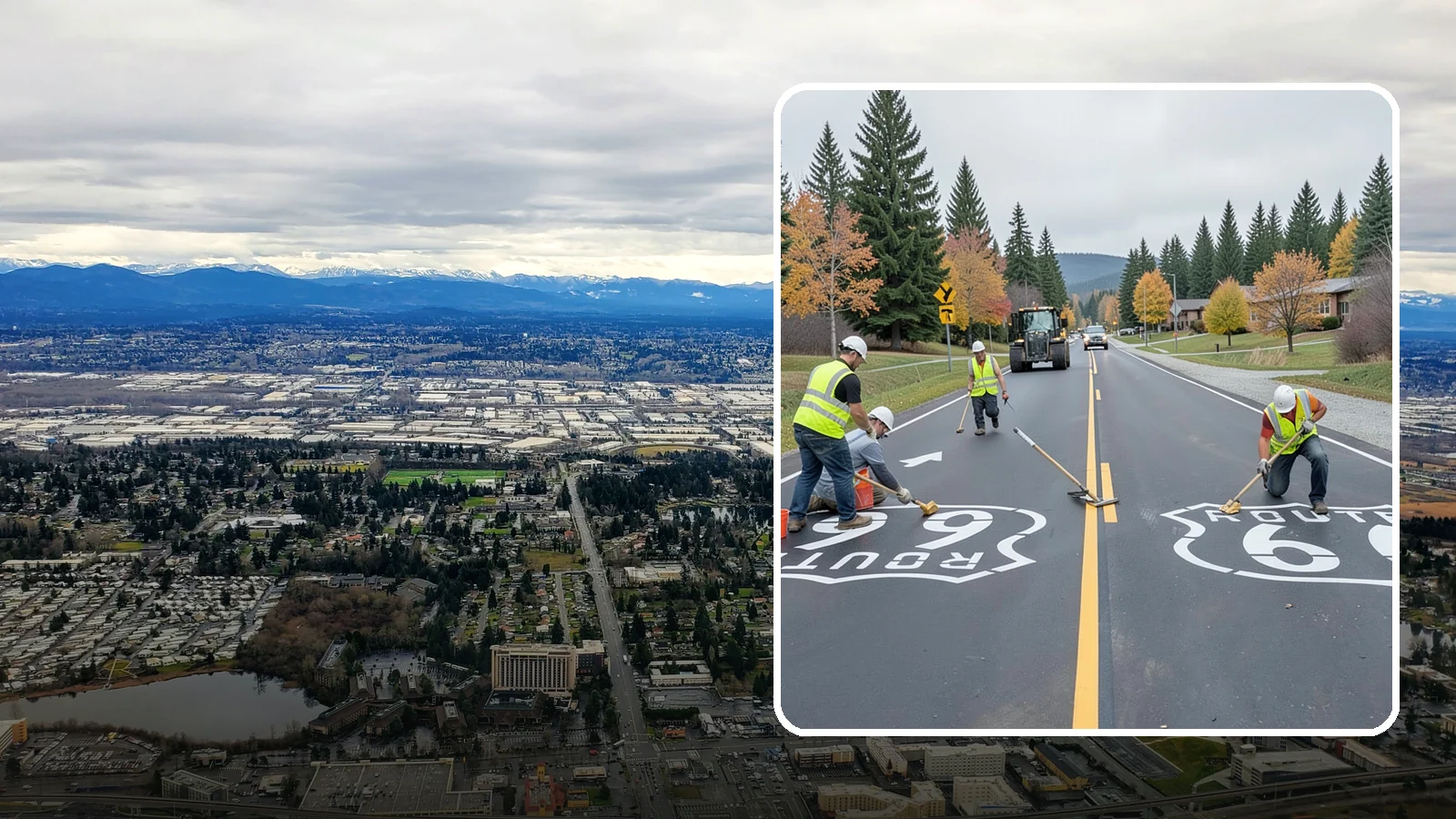Pavement Legend Marking in SeaTac, King County, WA - Layout and application of pavement legends, arrows, and symbols to guide traffic and reinforce roadway regulations.