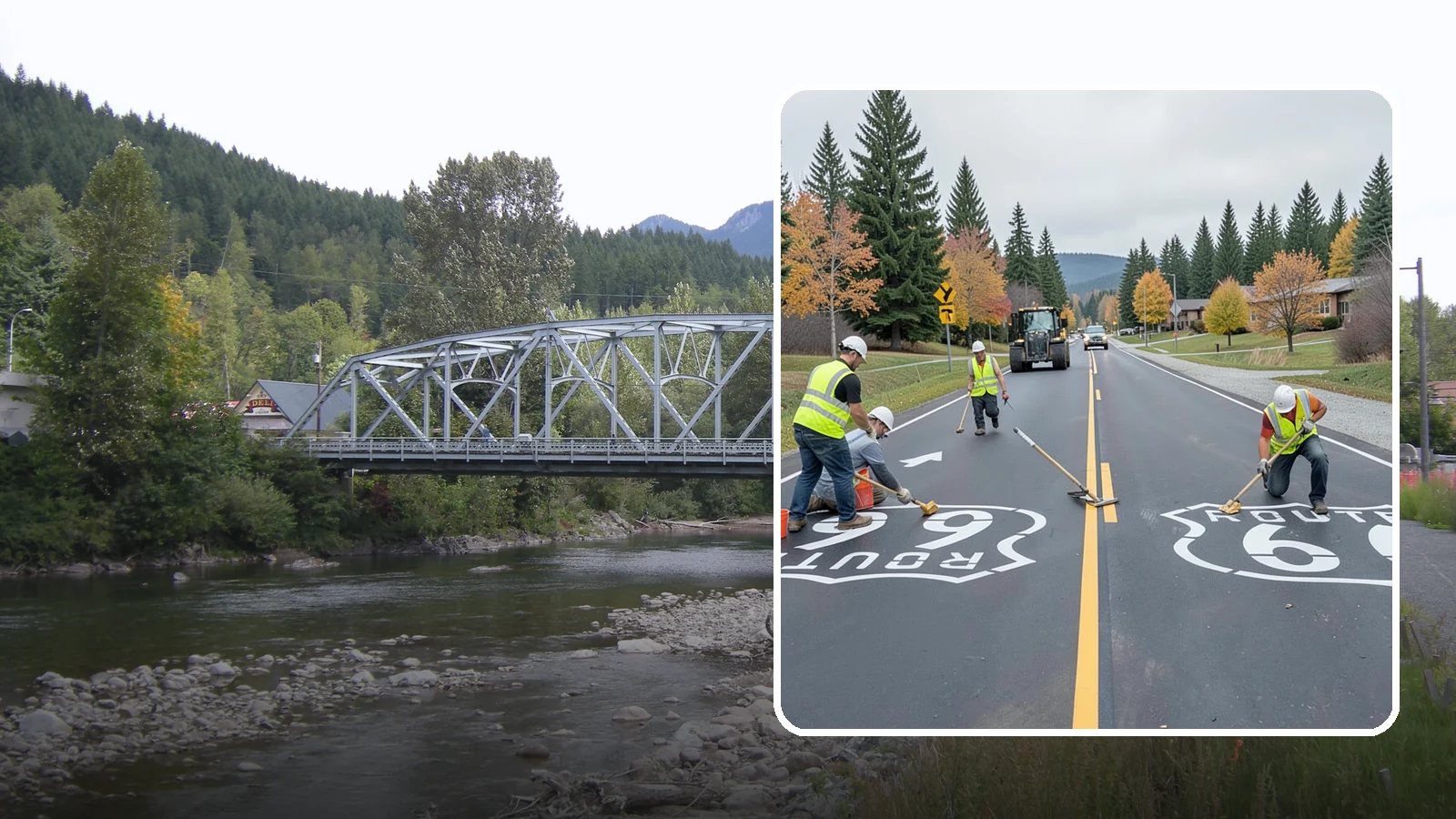 Pavement Legend Marking in Skykomish, King County, WA - Layout and application of pavement legends, arrows, and symbols to guide traffic and reinforce roadway regulations.