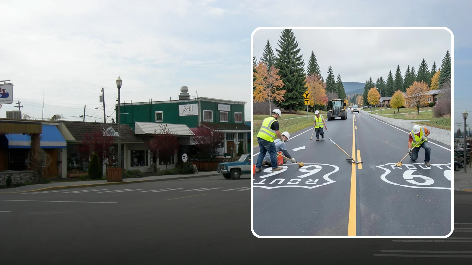 Pavement Legend Marking in Stanwood, Snohomish County, WA - Layout and application of pavement legends, arrows, and symbols to guide traffic and reinforce roadway regulations.