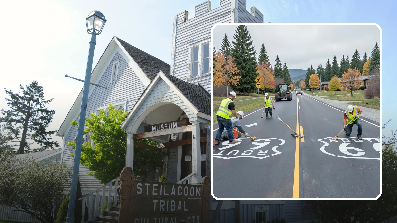 Pavement Legend Marking in Steilacoom, Pierce County, WA - Layout and application of pavement legends, arrows, and symbols to guide traffic and reinforce roadway regulations.