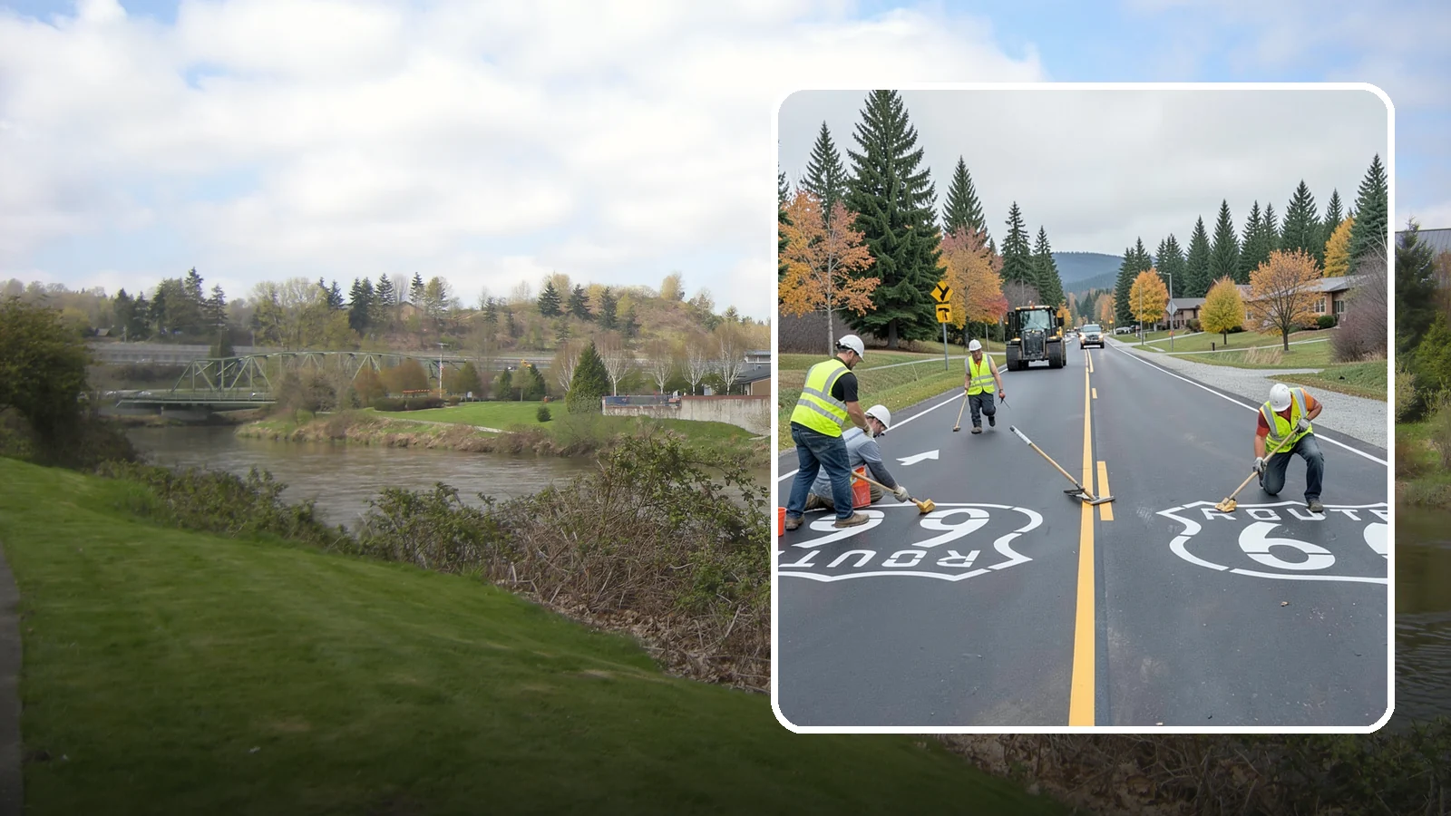 Pavement Legend Marking in Tukwila, King County, WA - Layout and application of pavement legends, arrows, and symbols to guide traffic and reinforce roadway regulations.