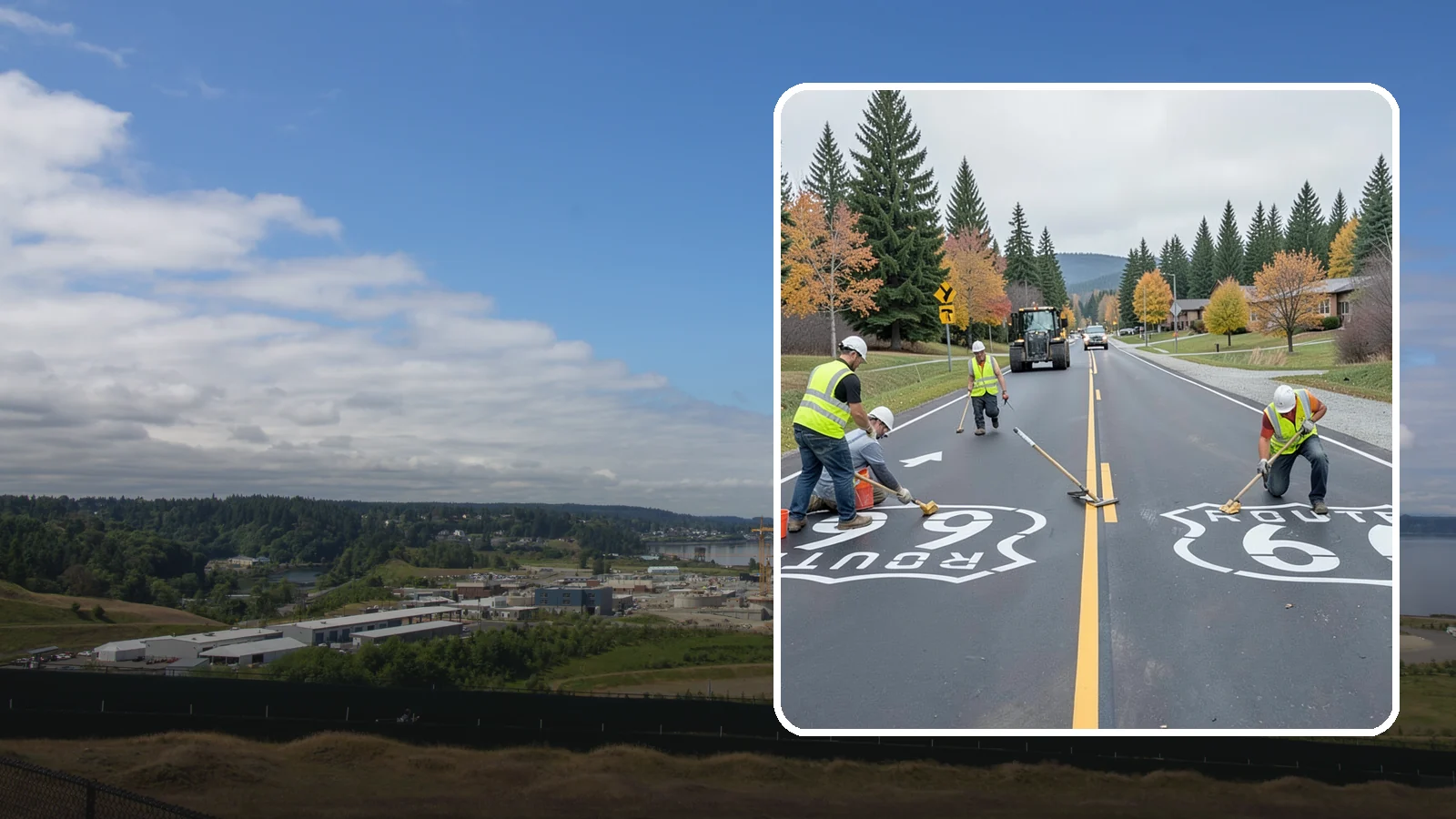 Pavement Legend Marking in University Place, Pierce County, WA - Layout and application of pavement legends, arrows, and symbols to guide traffic and reinforce roadway regulations.