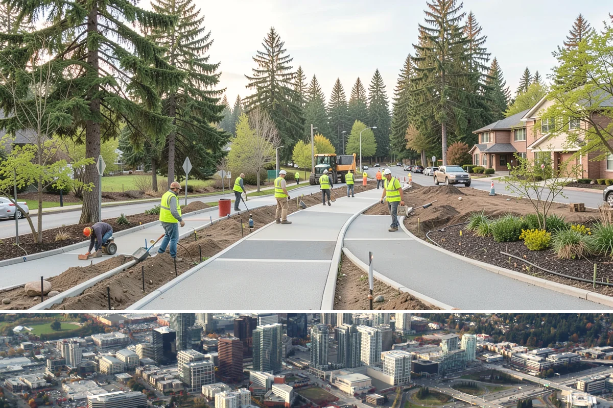 Pavement Marking in Bellevue, King County, WA - Application concentrates in the dry summer window when pavement temperatures and moisture levels allow proper bonding.