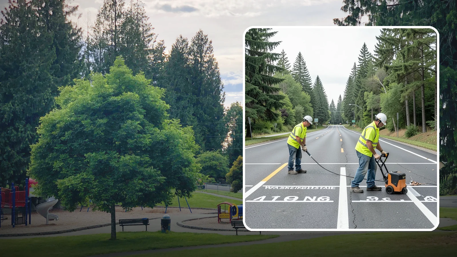 Pavement Marking in Bonney Lake, Pierce County, WA - Durable pavement markings restore lane lines, legends, and symbols to MUTCD standards on public roadways.