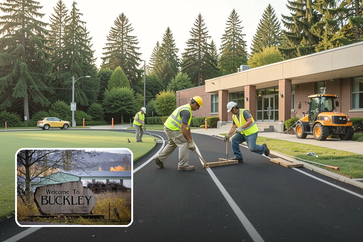 Pavement Marking in Buckley, Pierce County, WA - Markings compliant with MUTCD and WSDOT standards
