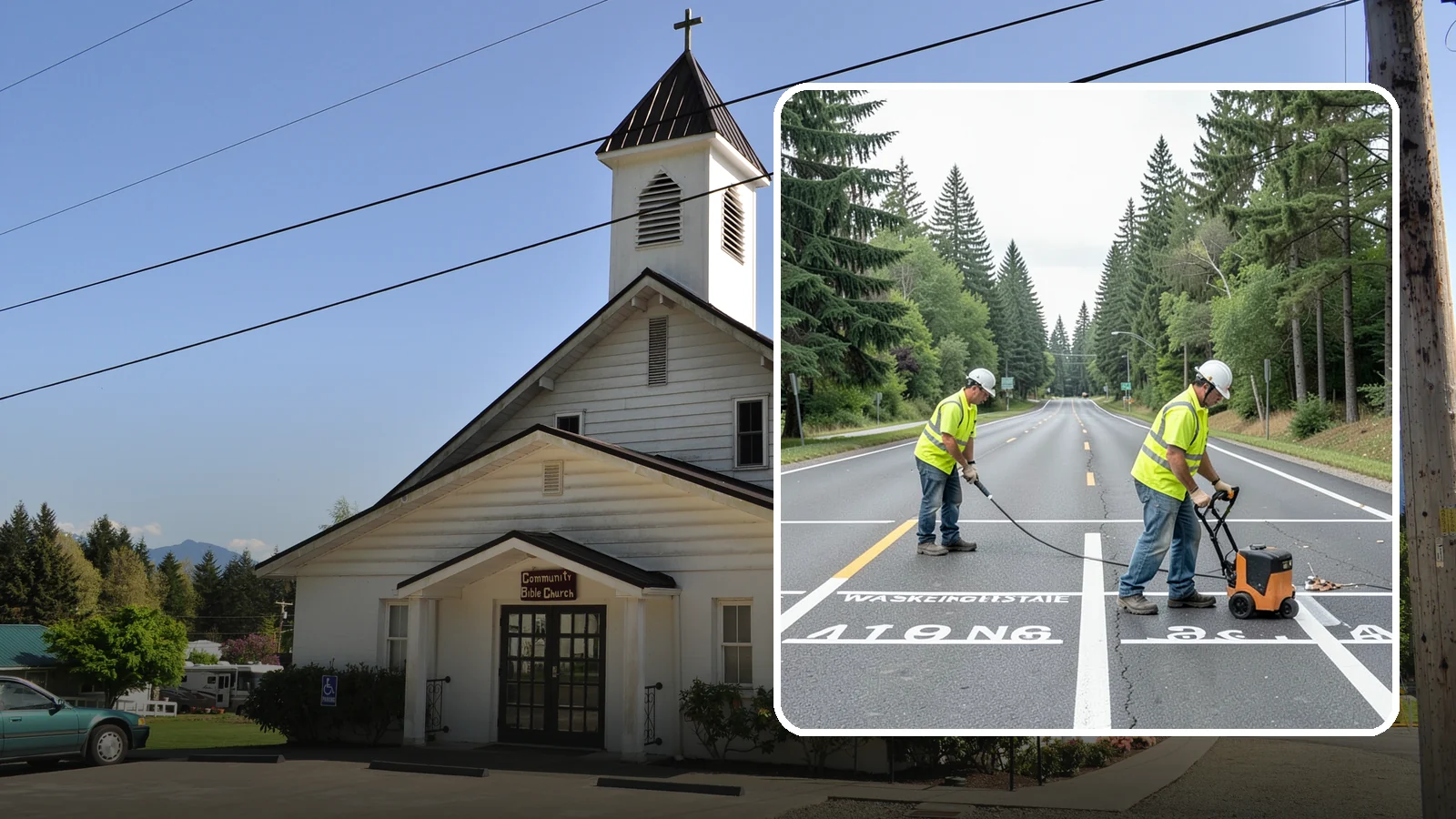 Pavement Marking in Concrete, Skagit County, WA - Durable pavement markings restore lane lines, legends, and symbols to MUTCD standards on public roadways.