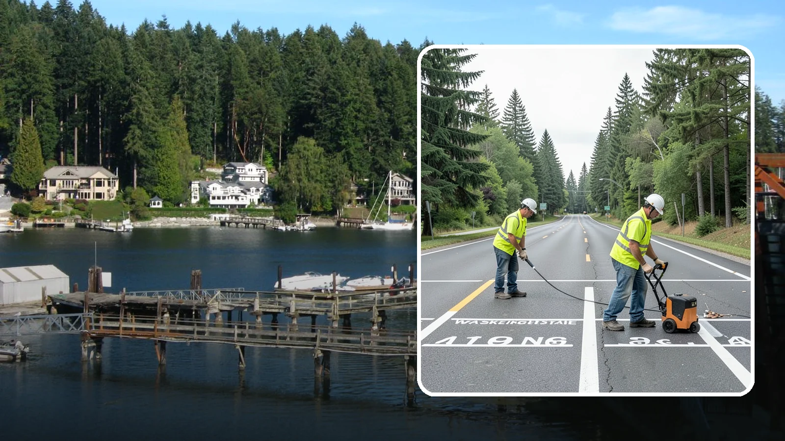 Pavement Marking in Gig Harbor, Pierce County, WA - Durable pavement markings restore lane lines, legends, and symbols to MUTCD standards on public roadways.