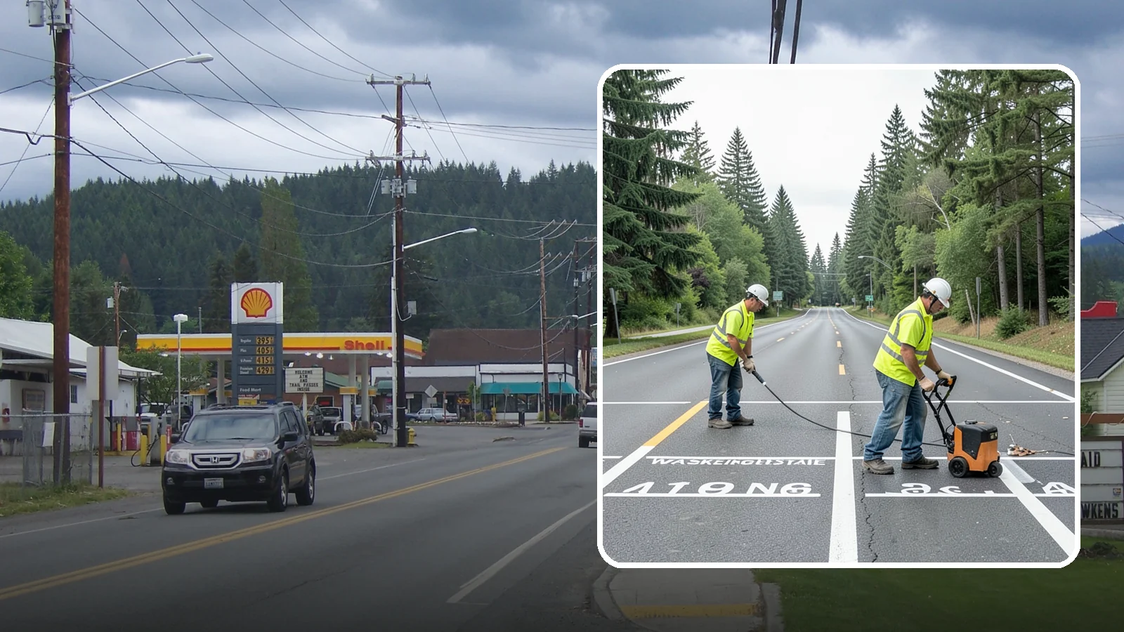 Pavement Marking in Granite Falls, Snohomish County, WA - Durable pavement markings restore lane lines, legends, and symbols to MUTCD standards on public roadways.