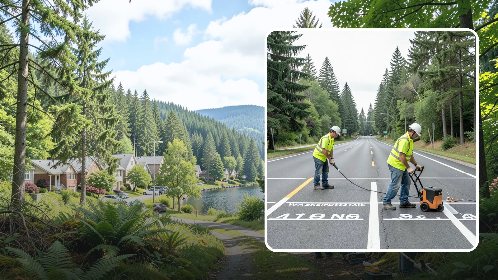 Pavement Marking in Lake Forest Park, King County, WA - Durable pavement markings restore lane lines, legends, and symbols to MUTCD standards on public roadways.