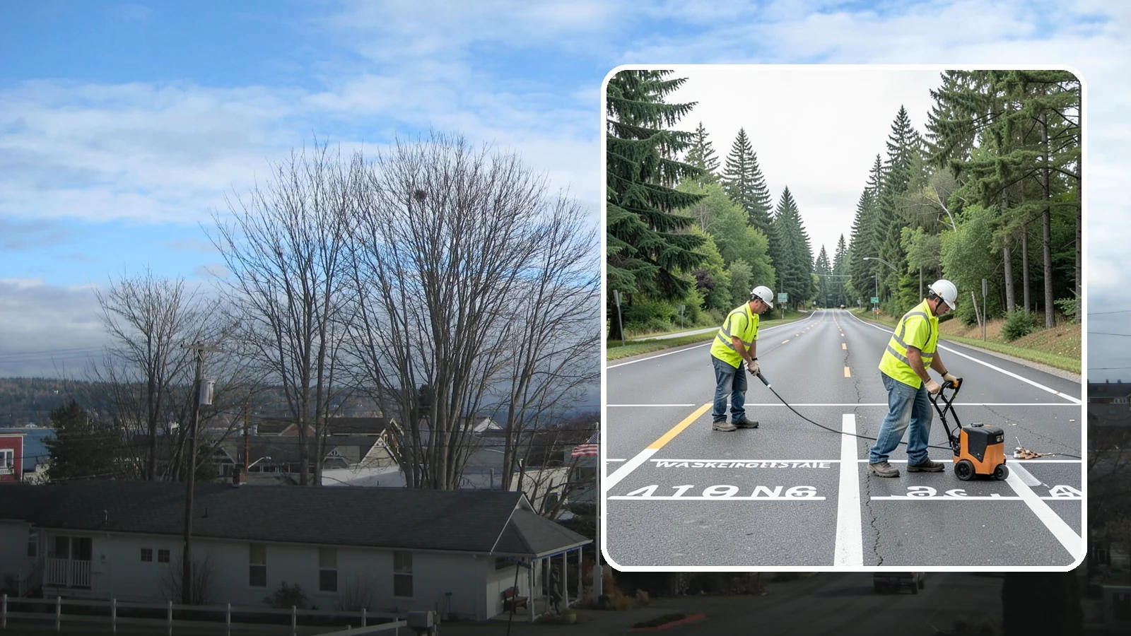 Pavement Marking in Langley, Island County, WA - Durable pavement markings restore lane lines, legends, and symbols to MUTCD standards on public roadways.