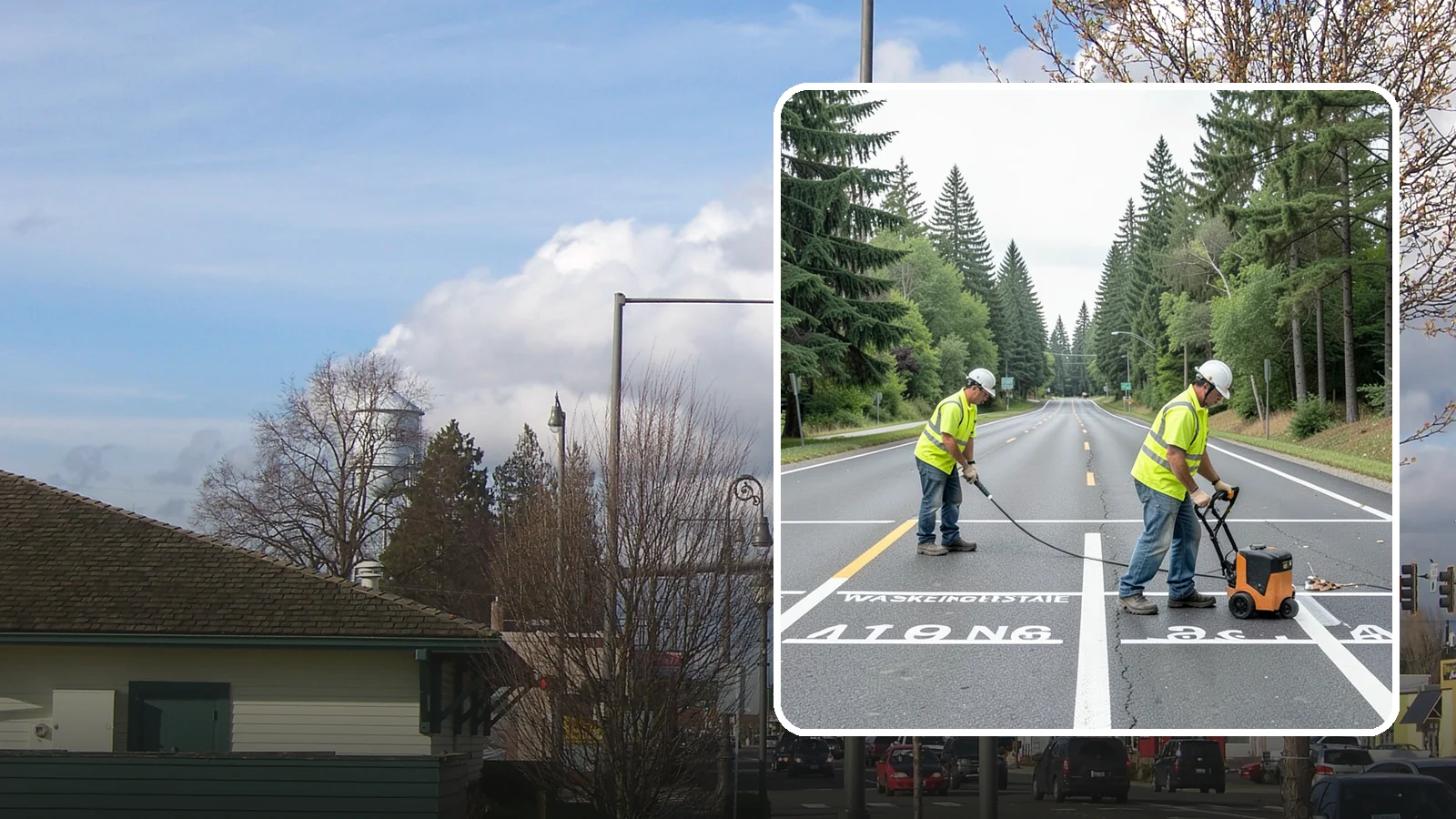 Pavement Marking in Marysville, Snohomish County, WA - Durable pavement markings restore lane lines, legends, and symbols to MUTCD standards on public roadways.