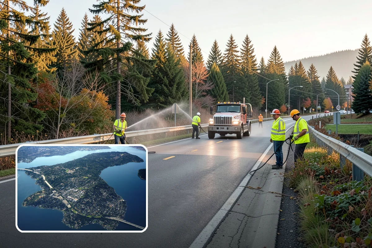 Pavement Marking in Mercer Island, King County, WA - Markings compliant with MUTCD and WSDOT standards