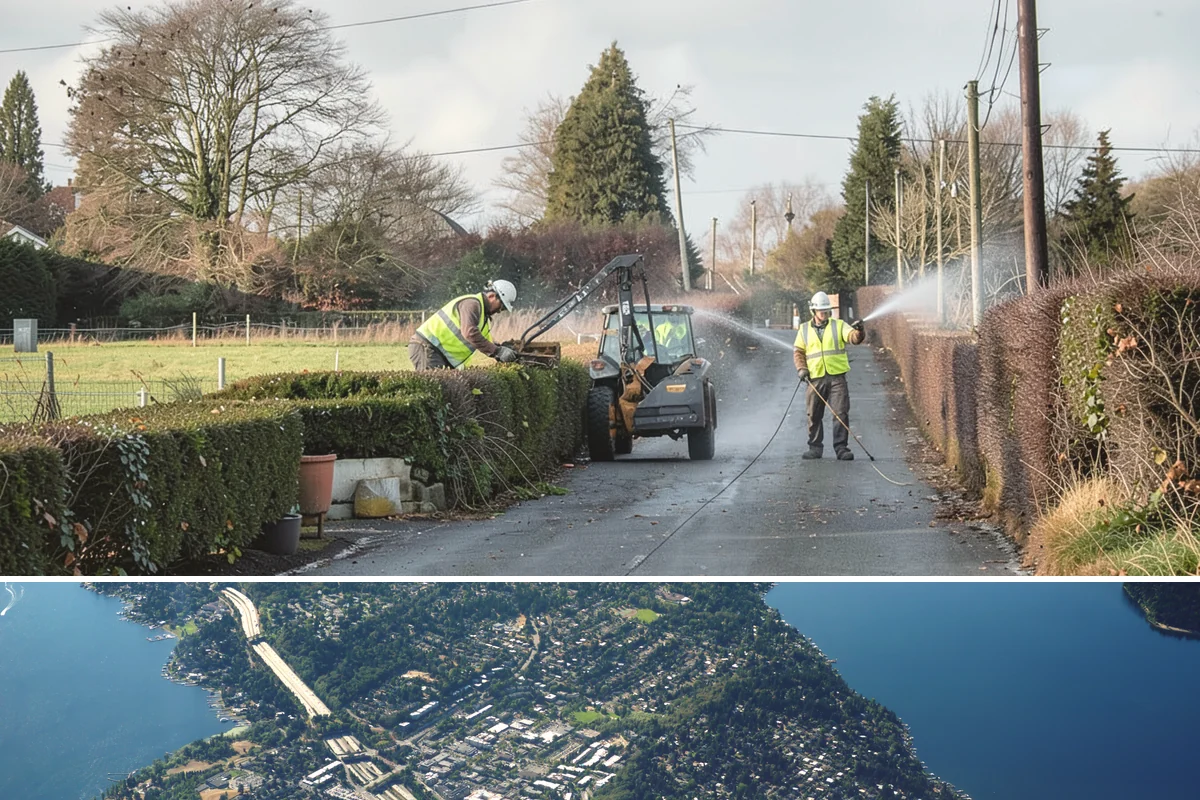 Pavement Marking in Mercer Island, King County, WA - Application concentrates in the dry summer window when pavement temperatures and moisture levels allow proper bonding.