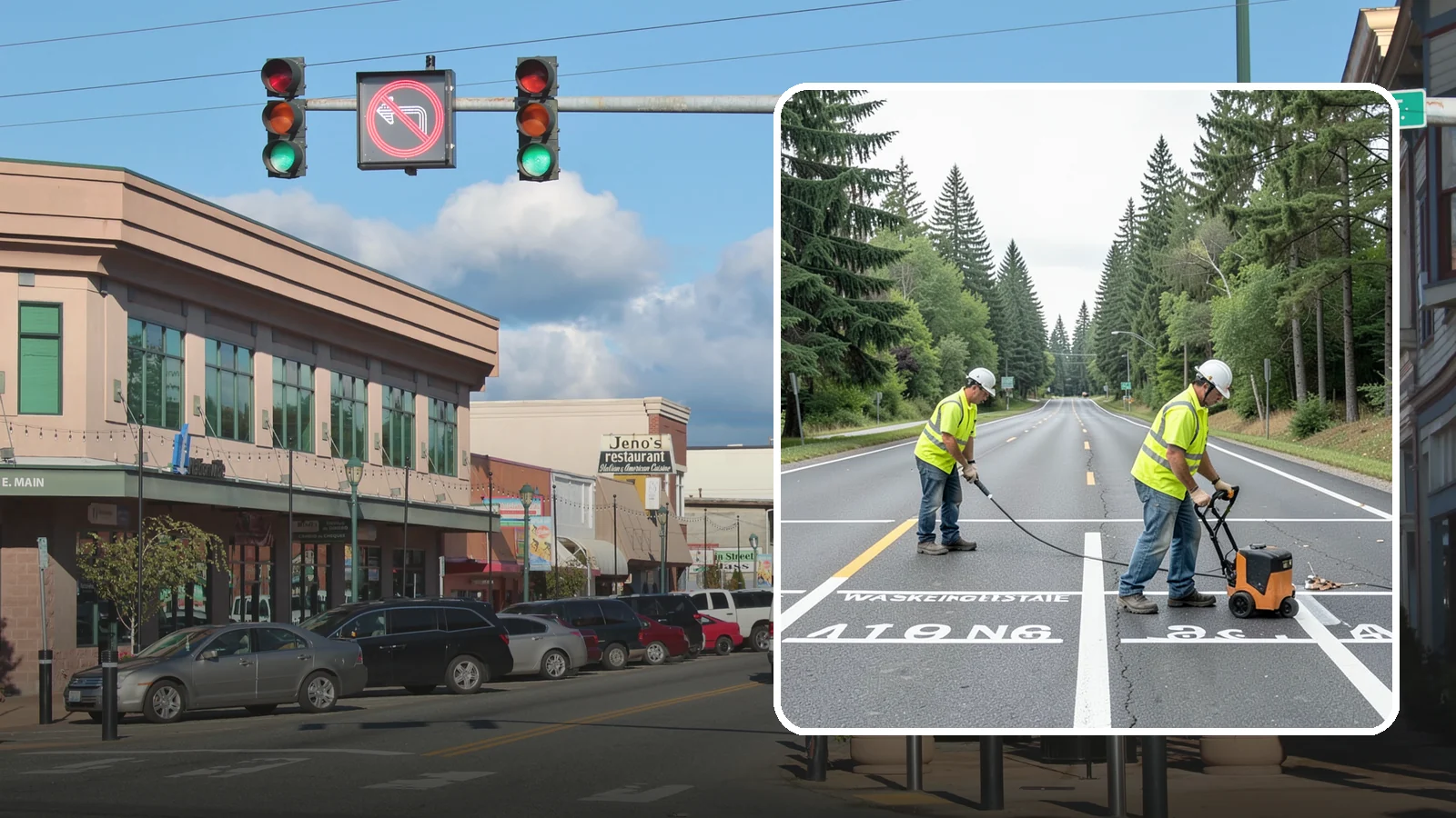 Pavement Marking in Monroe, Snohomish County, WA - Durable pavement markings restore lane lines, legends, and symbols to MUTCD standards on public roadways.