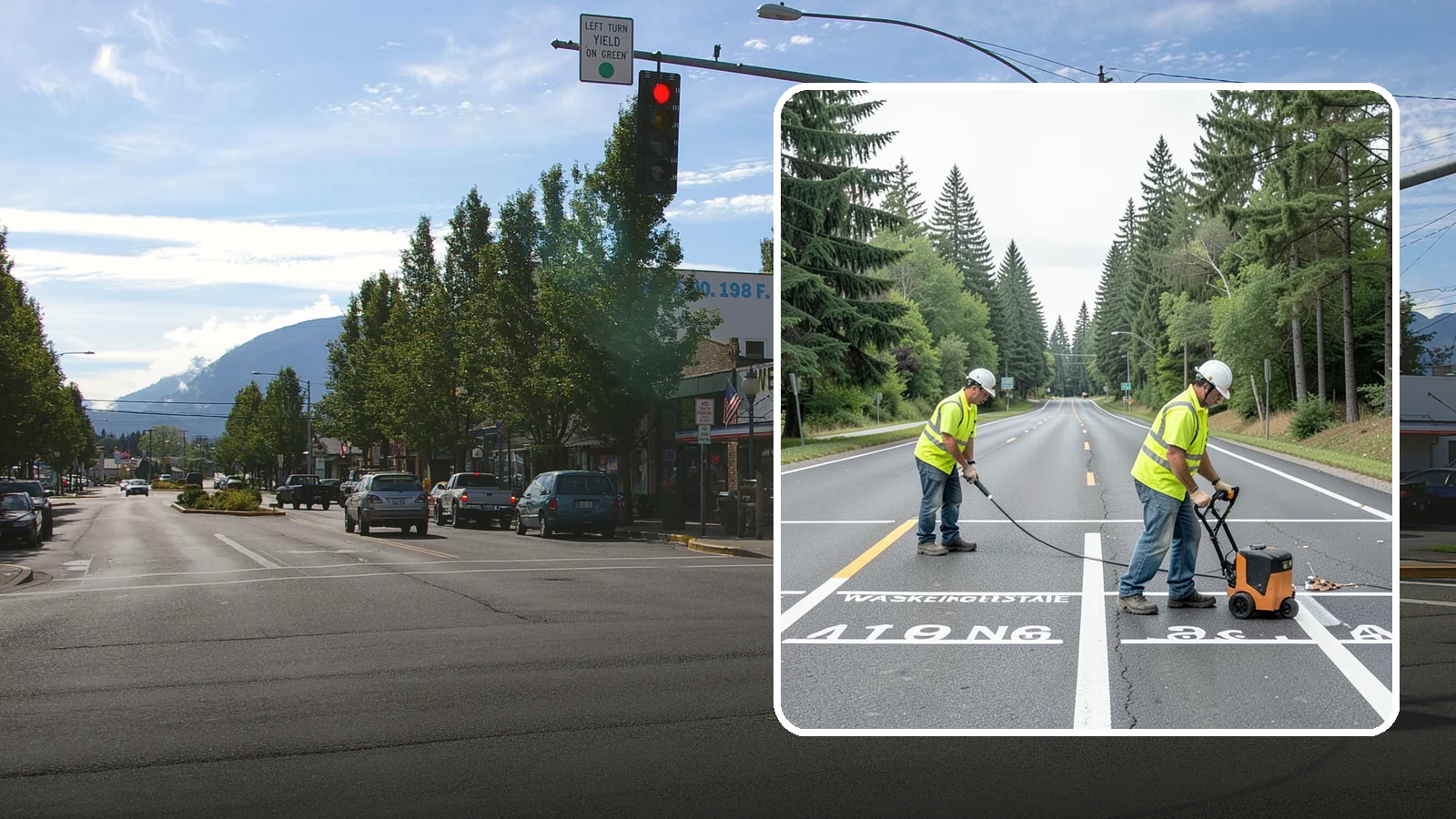 Pavement Marking in North Bend, King County, WA - Durable pavement markings restore lane lines, legends, and symbols to MUTCD standards on public roadways.