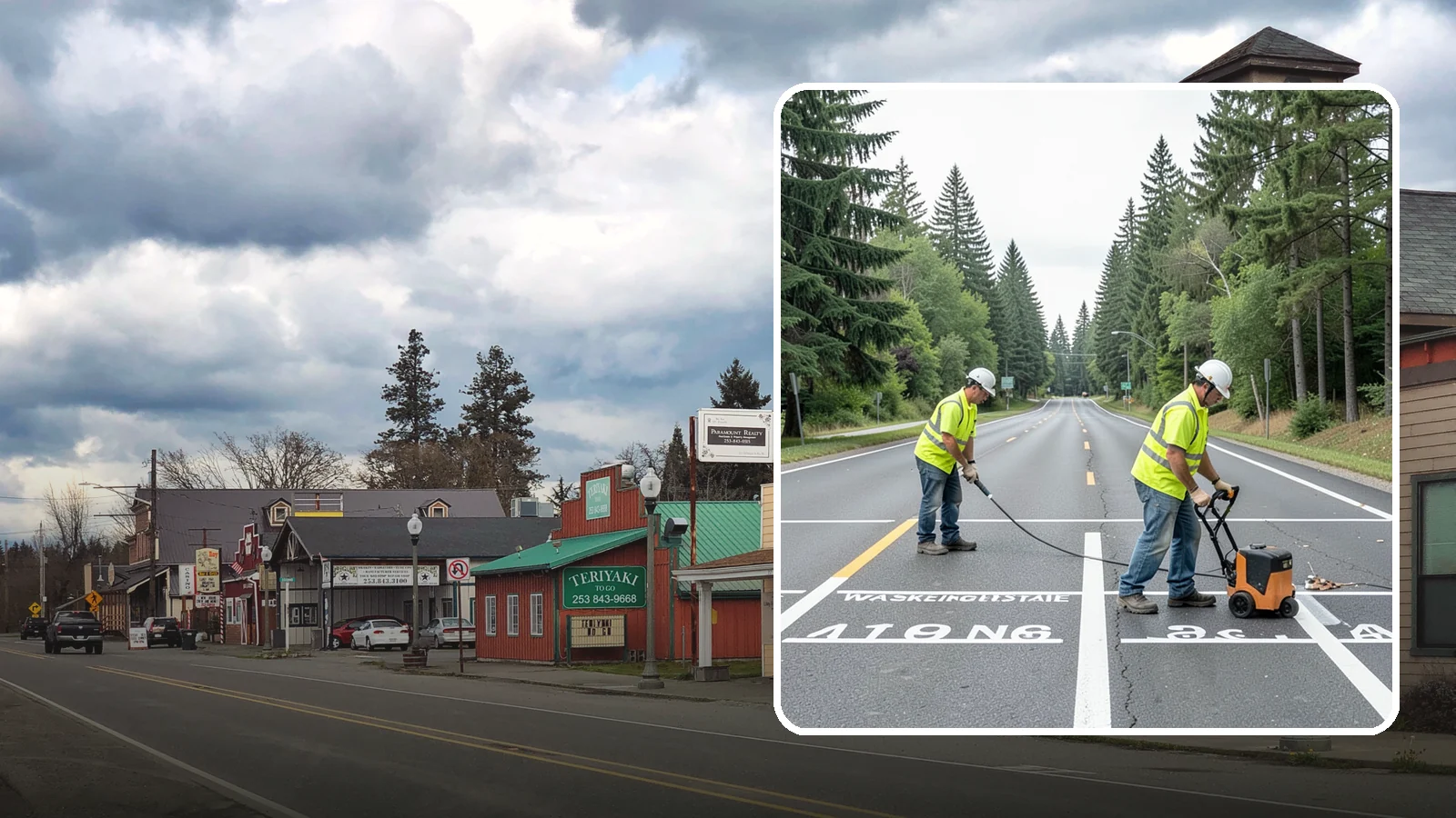 Pavement Marking in Roy, Pierce County, WA - Durable pavement markings restore lane lines, legends, and symbols to MUTCD standards on public roadways.