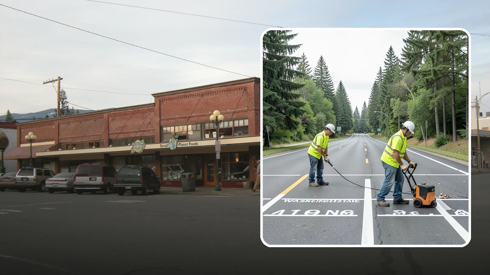 Pavement Marking in Sedro-Woolley, Skagit County, WA - Durable pavement markings restore lane lines, legends, and symbols to MUTCD standards on public roadways.