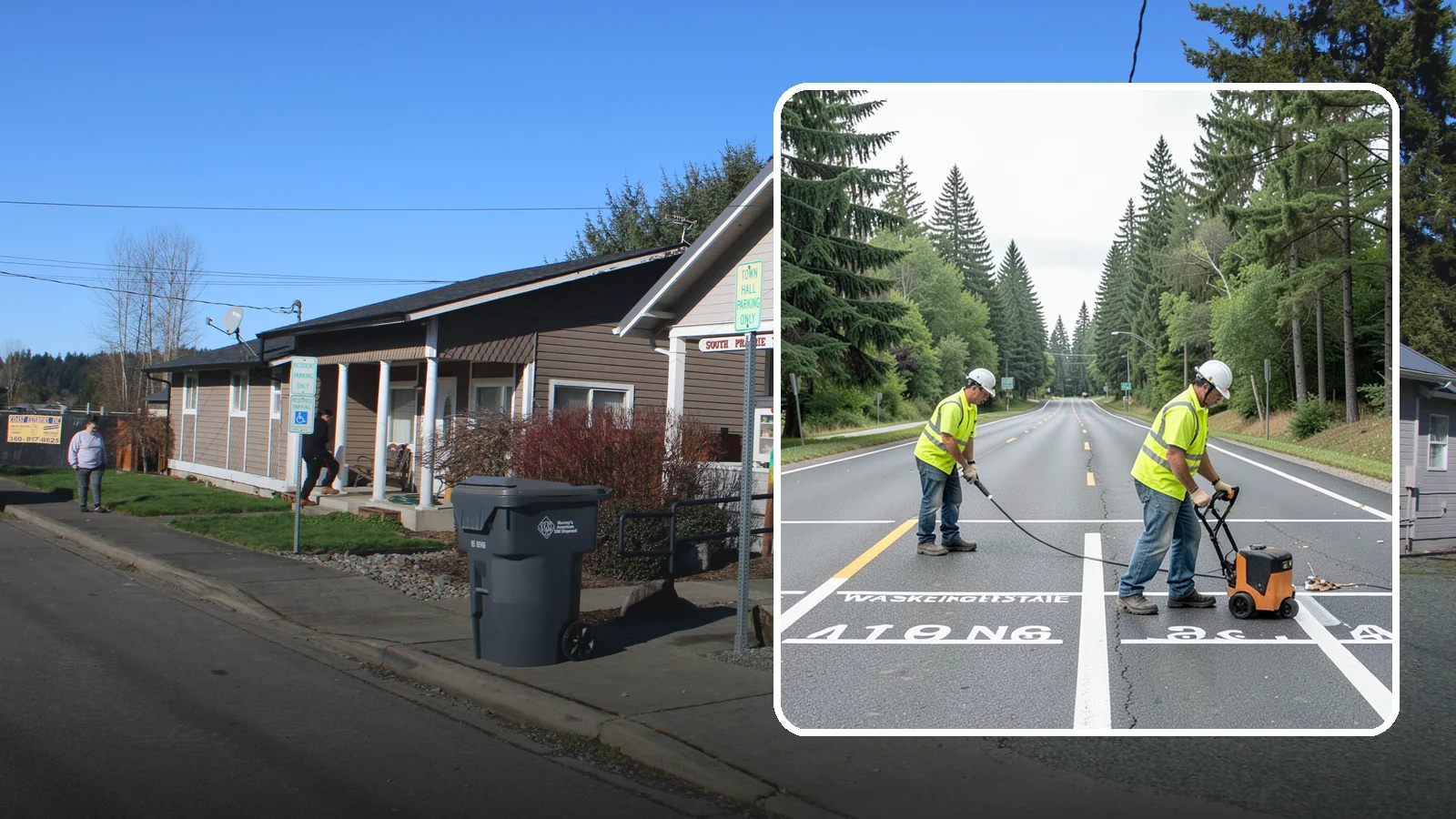 Pavement Marking in South Prairie, Pierce County, WA - Durable pavement markings restore lane lines, legends, and symbols to MUTCD standards on public roadways.