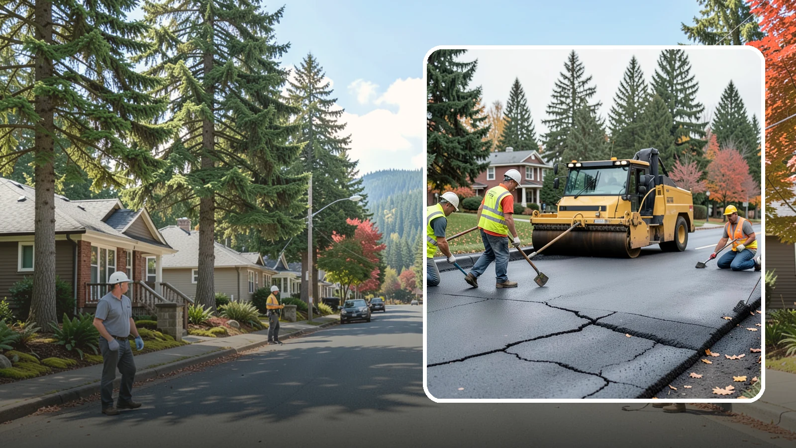 Pavement Repair in Hunts Point, King County, WA - Comprehensive pavement repair addressing base failures, alligator cracking, and structural deterioration.