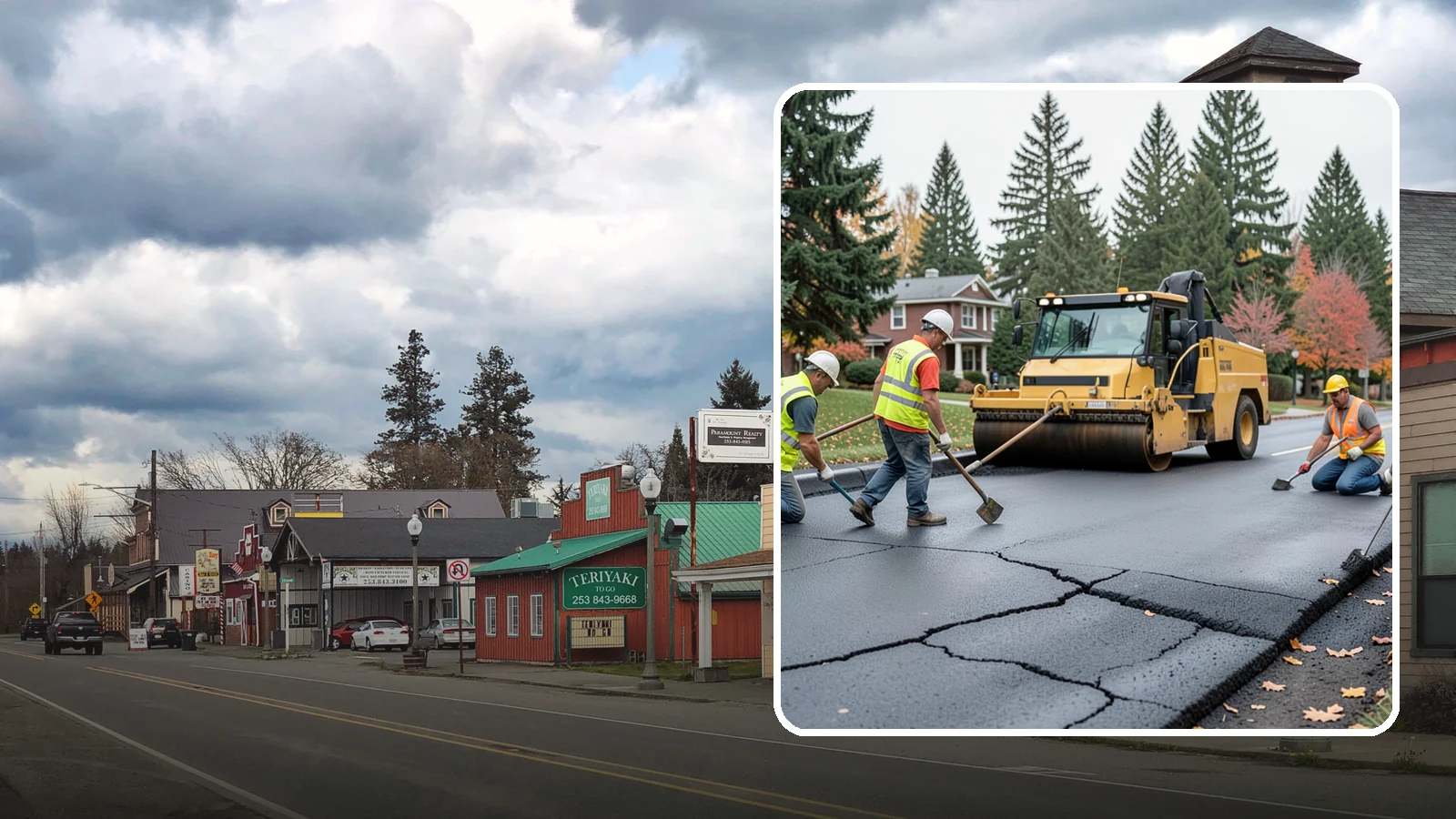 Pavement Repair in Roy, Pierce County, WA - Comprehensive pavement repair addressing base failures, alligator cracking, and structural deterioration.