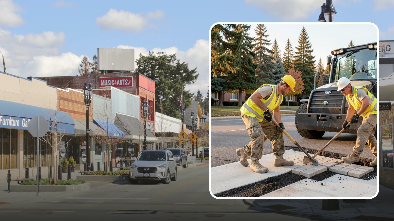 Paver Repairs in Bothell, King County, WA - We reset settled, heaved, and displaced pavers in plazas, walkways, and crosswalks to restore a safe, level surface.