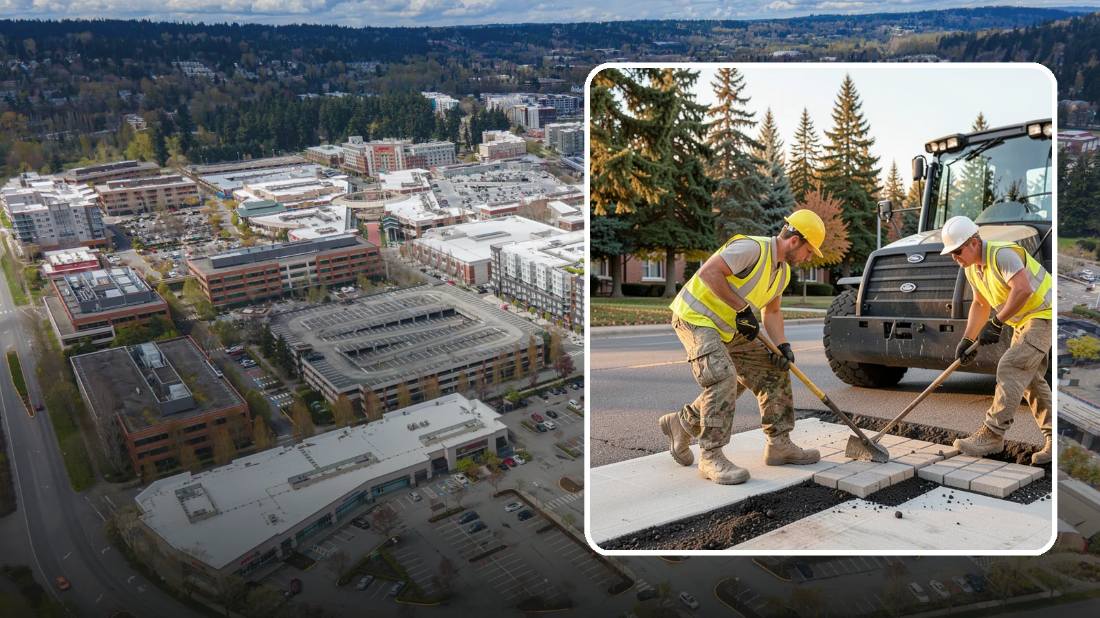 Paver Repairs in Redmond, King County, WA - We reset settled, heaved, and displaced pavers in plazas, walkways, and crosswalks to restore a safe, level surface.