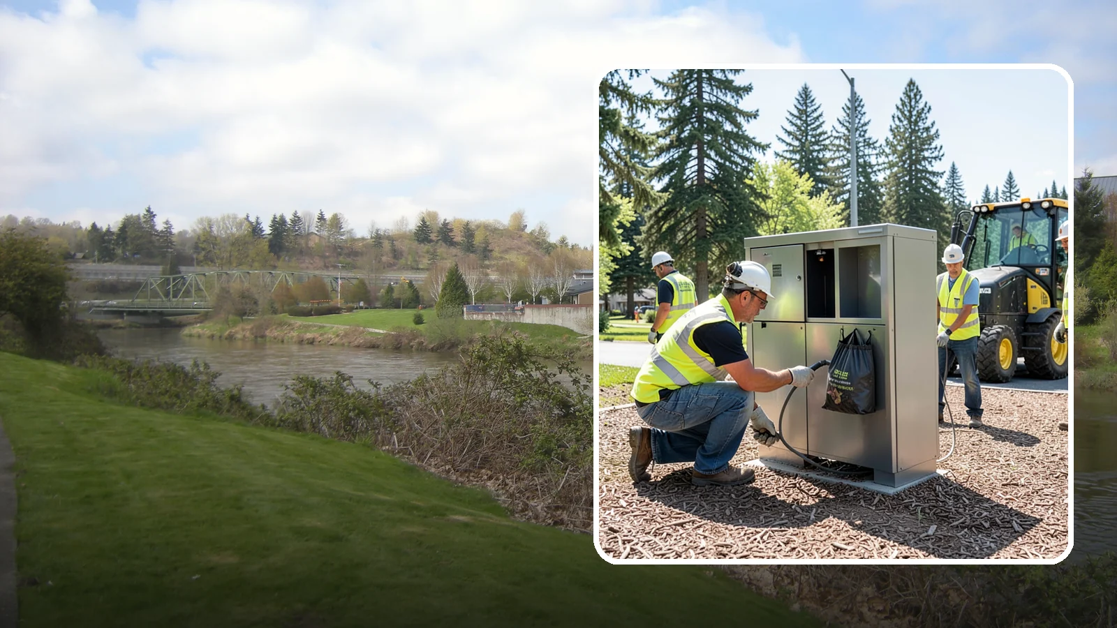 Pet Waste Station Installation in Tukwila, King County, WA - We install pet waste stations with bag dispensers and anchored receptacles along trails and in parks.