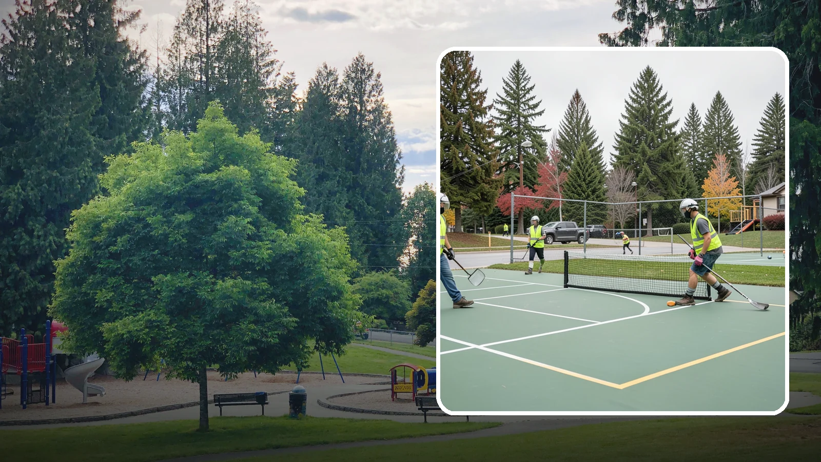 Pickleball Line Conversion in Bonney Lake, Pierce County, WA - Pickleball line conversion that adds regulation courts to existing tennis and multi-use surfaces for growing public demand.