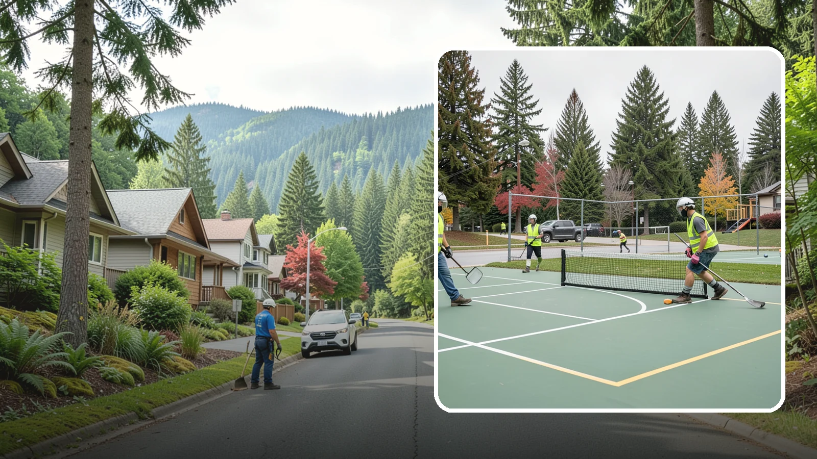 Pickleball Line Conversion in Darrington, Snohomish County, WA - Pickleball line conversion that adds regulation courts to existing tennis and multi-use surfaces for growing public demand.