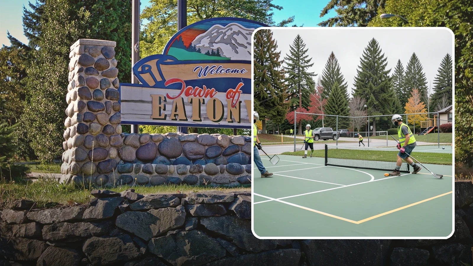 Pickleball Line Conversion in Eatonville, Pierce County, WA - Pickleball line conversion that adds regulation courts to existing tennis and multi-use surfaces for growing public demand.