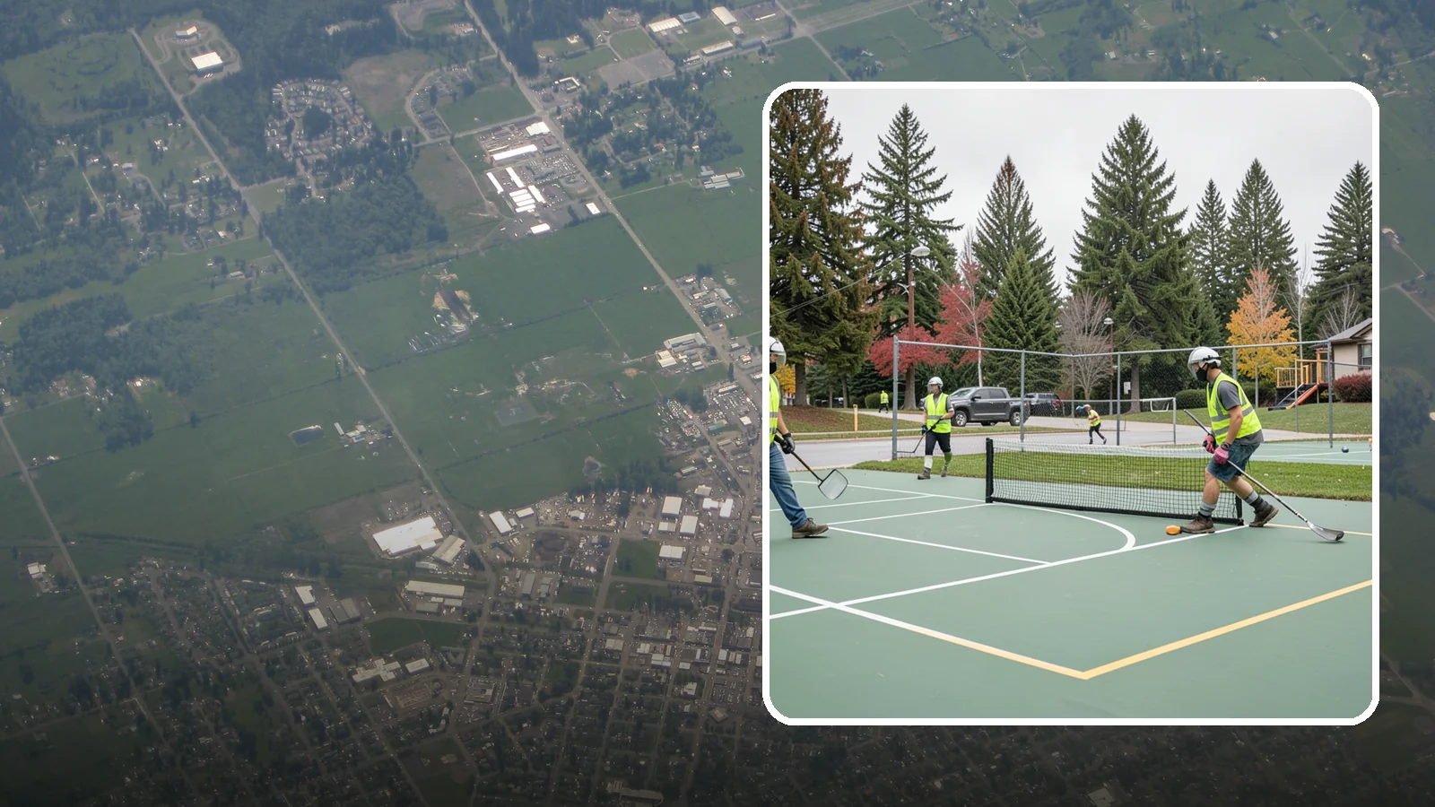 Pickleball Line Conversion in Enumclaw, King County, WA - Pickleball line conversion that adds regulation courts to existing tennis and multi-use surfaces for growing public demand.