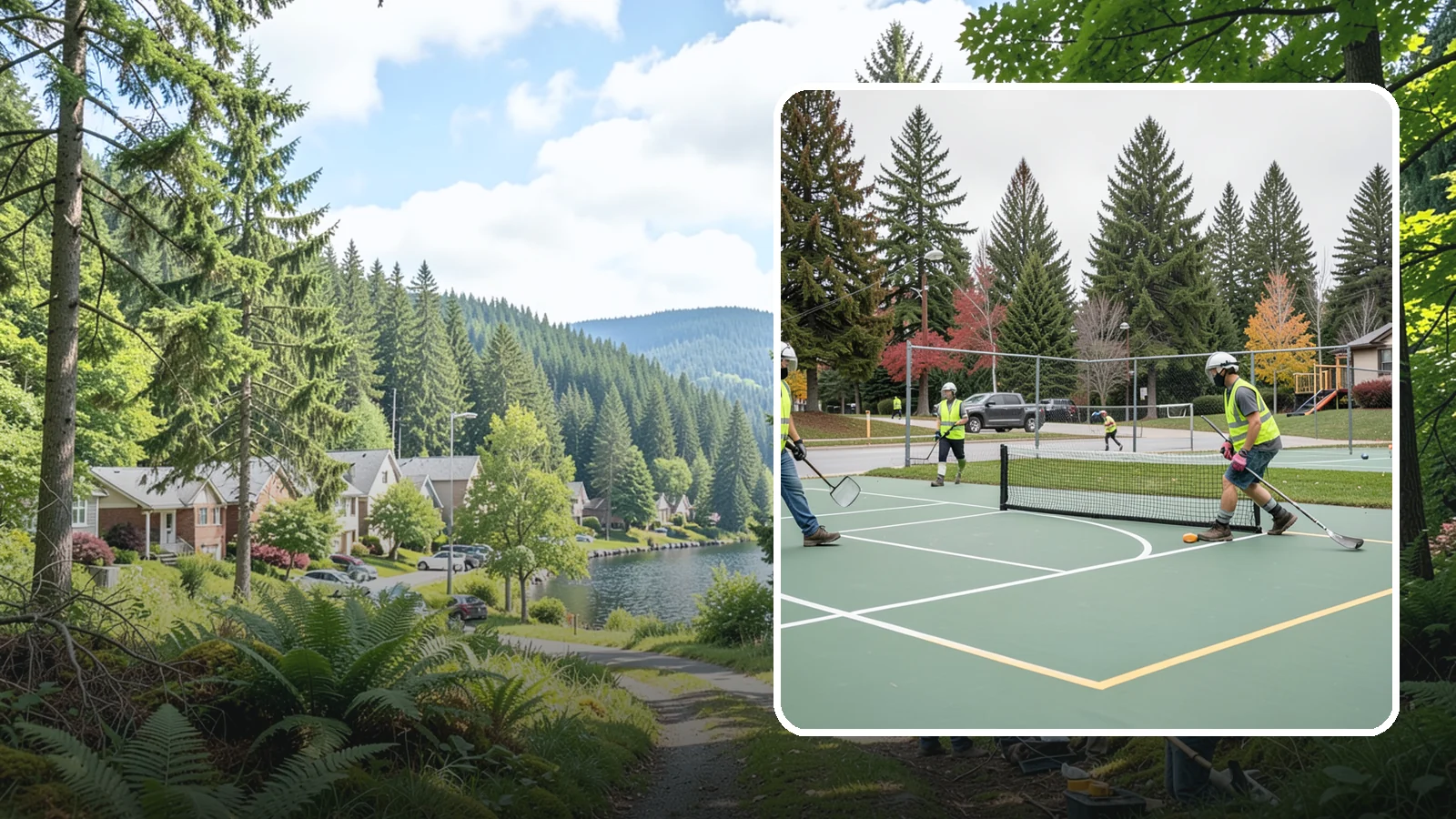 Pickleball Line Conversion in Lake Forest Park, King County, WA - Pickleball line conversion that adds regulation courts to existing tennis and multi-use surfaces for growing public demand.