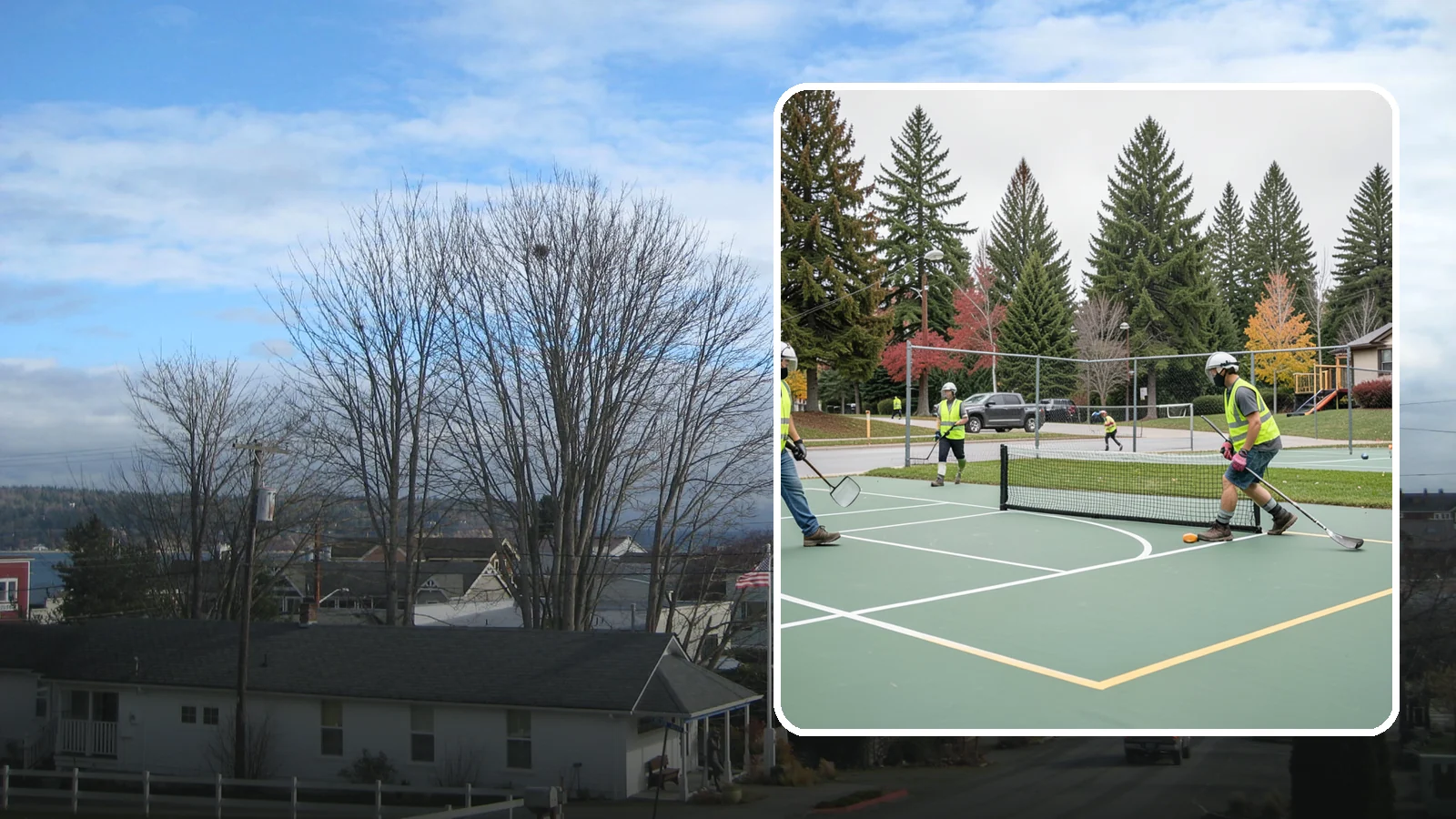 Pickleball Line Conversion in Langley, Island County, WA - Pickleball line conversion that adds regulation courts to existing tennis and multi-use surfaces for growing public demand.