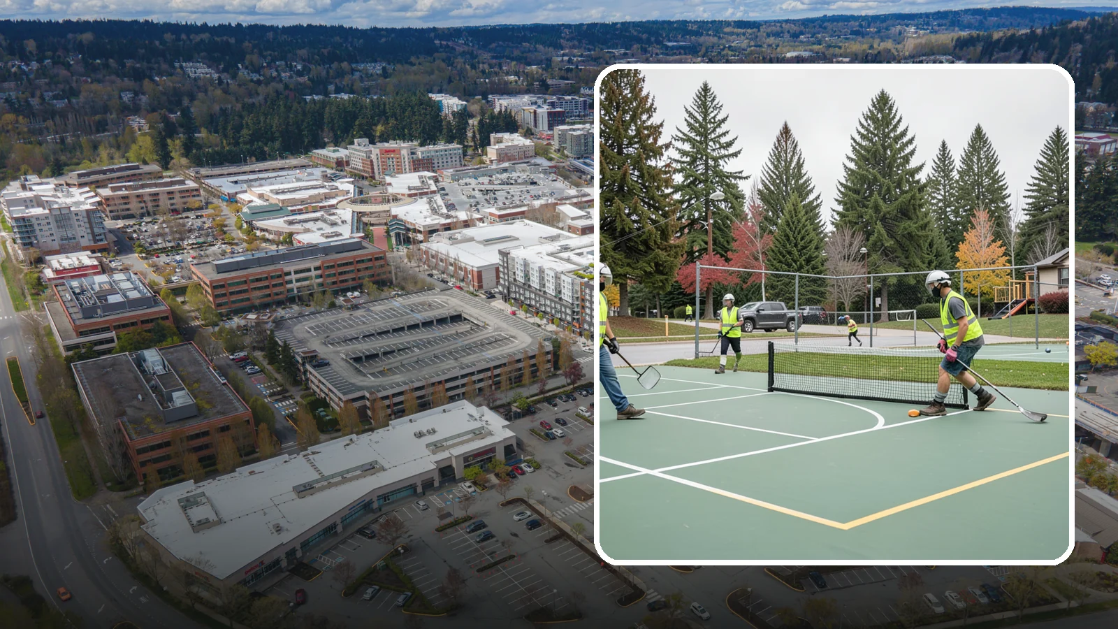 Pickleball Line Conversion in Redmond, King County, WA - Pickleball line conversion that adds regulation courts to existing tennis and multi-use surfaces for growing public demand.