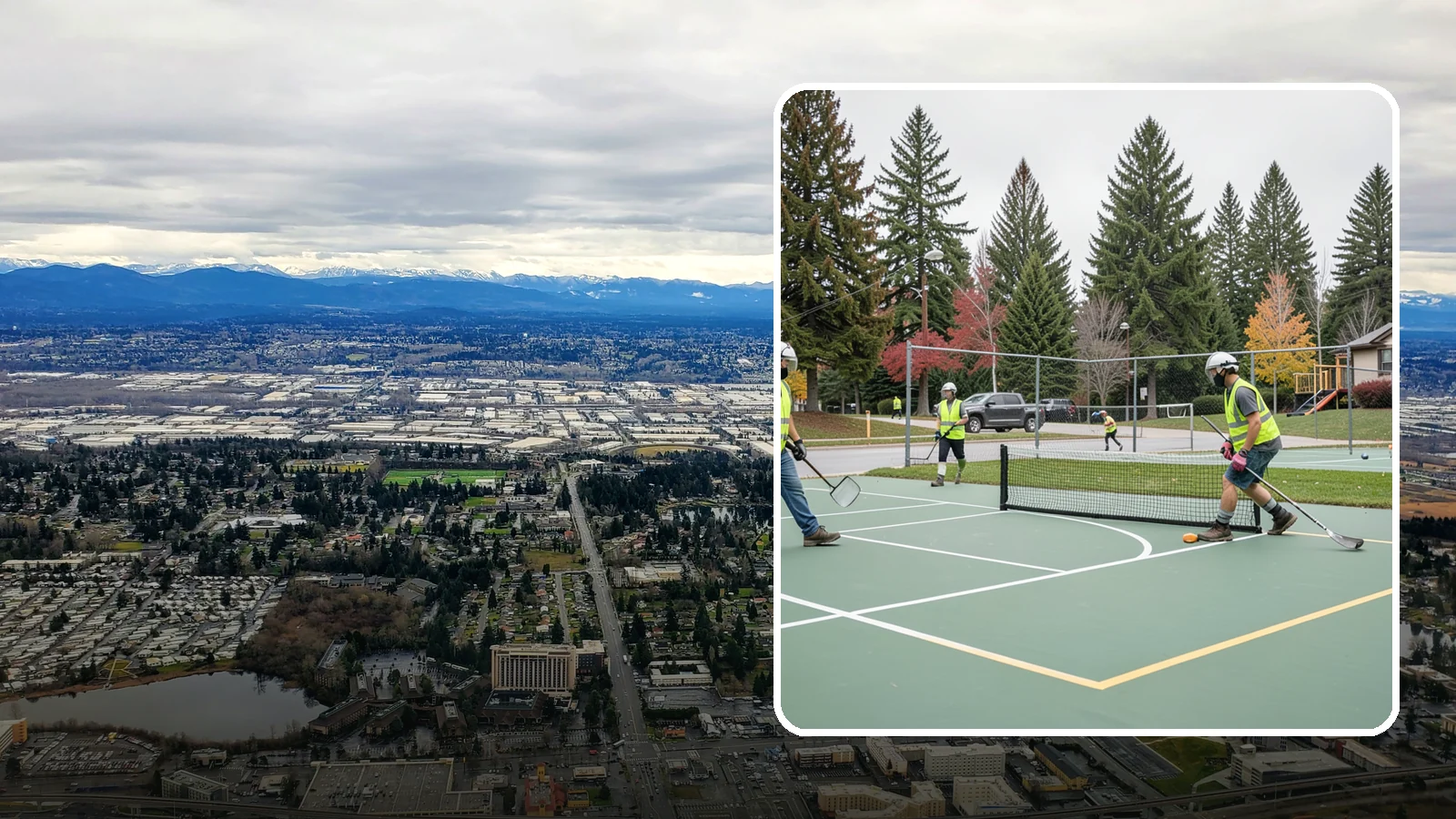 Pickleball Line Conversion in SeaTac, King County, WA - Pickleball line conversion that adds regulation courts to existing tennis and multi-use surfaces for growing public demand.