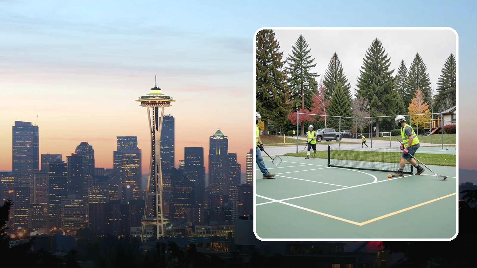 Pickleball Line Conversion in Seattle, King County, WA - Pickleball line conversion that adds regulation courts to existing tennis and multi-use surfaces for growing public demand.