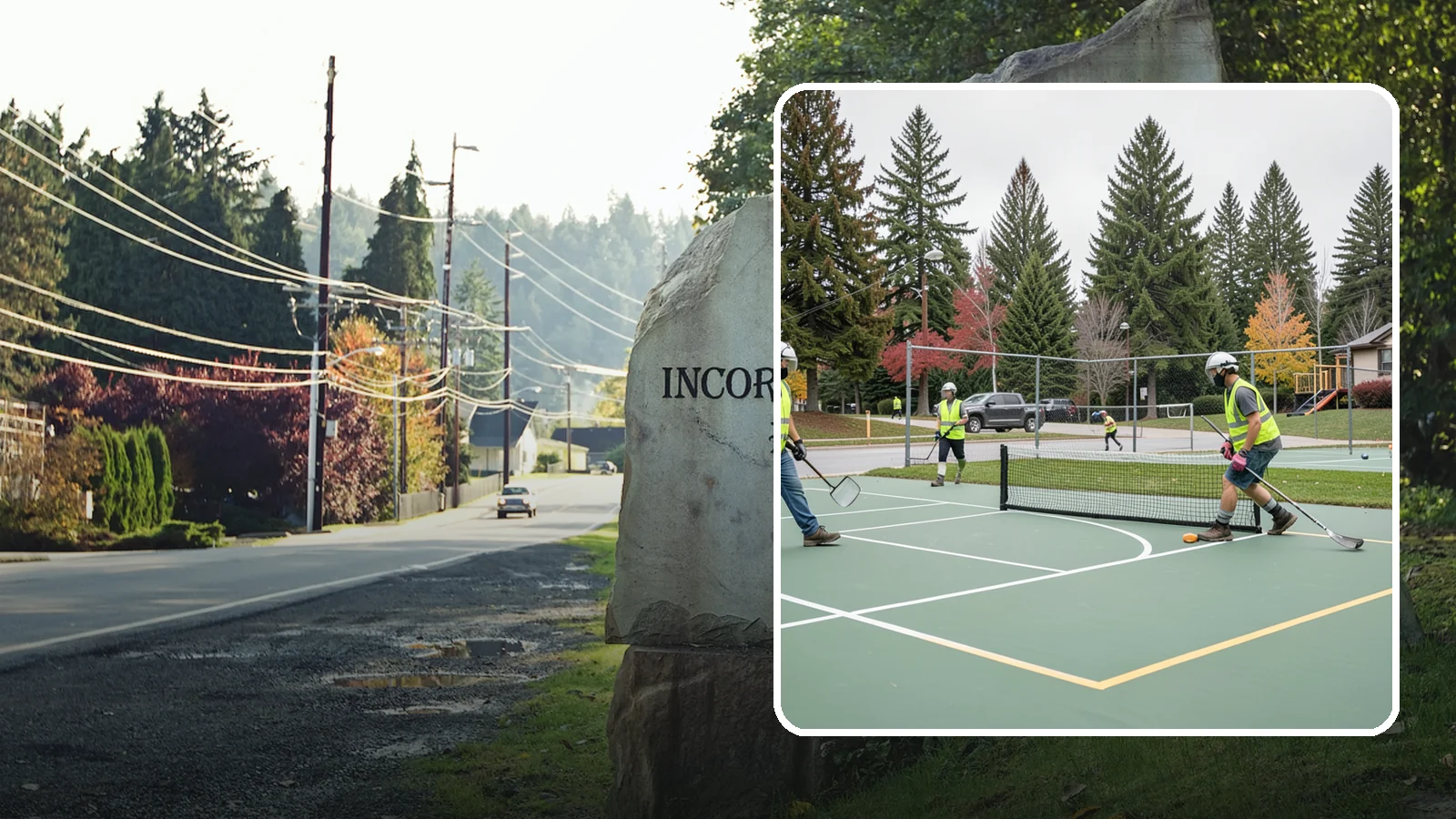 Pickleball Line Conversion in Wilkeson, Pierce County, WA - Pickleball line conversion that adds regulation courts to existing tennis and multi-use surfaces for growing public demand.