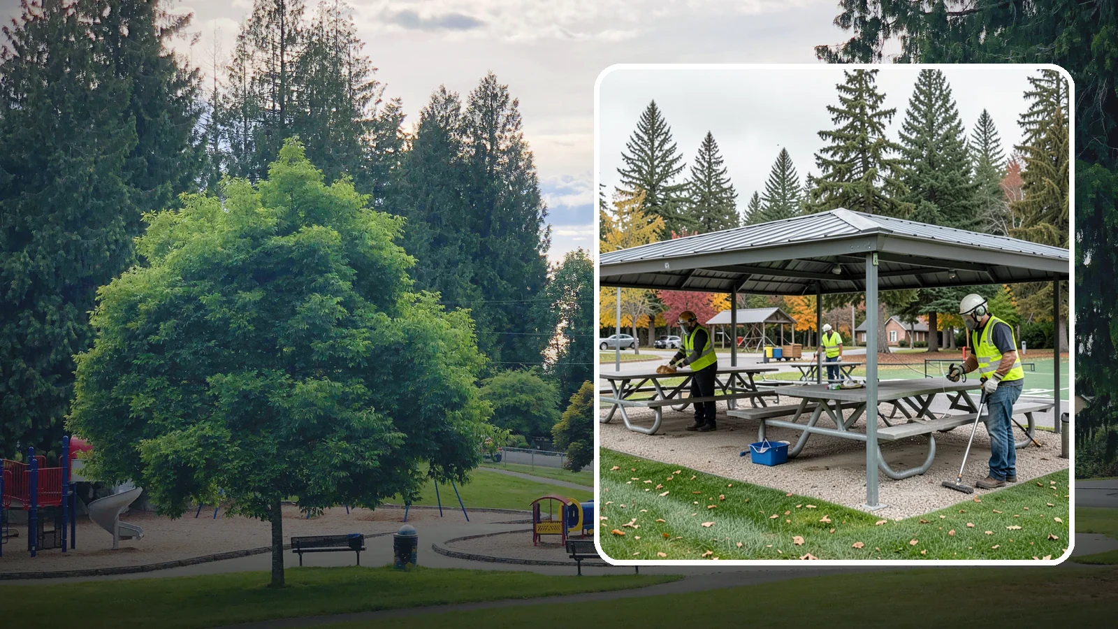 Picnic Shelter Cleaning in Bonney Lake, Pierce County, WA - Deep cleaning of picnic shelters and tables that keeps reservable gathering spaces sanitary and ready to use.