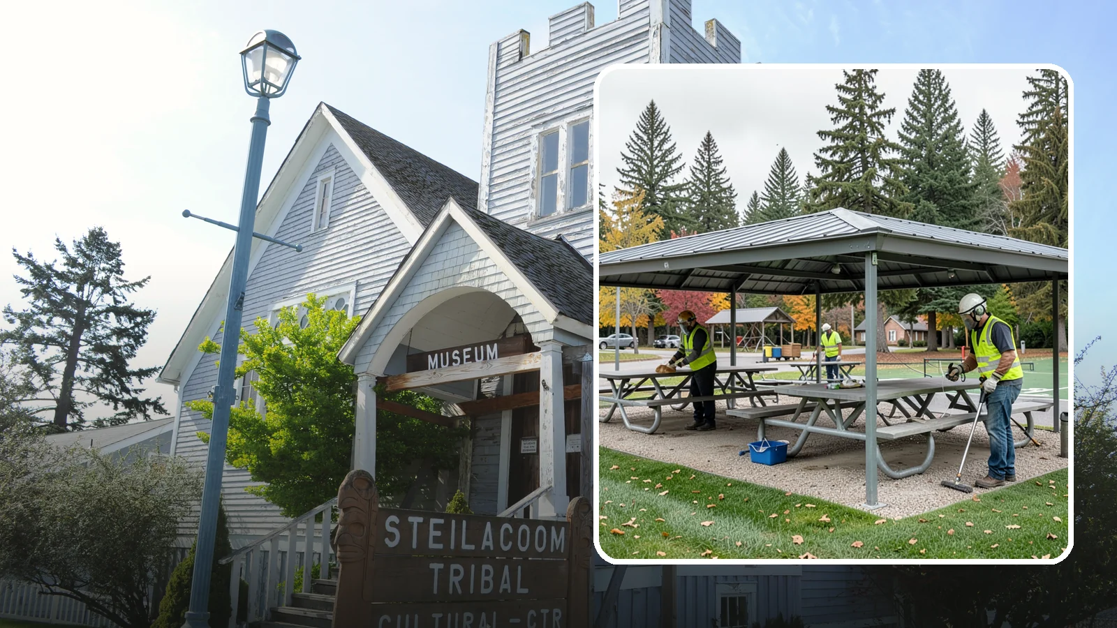 Picnic Shelter Cleaning in Steilacoom, Pierce County, WA - Deep cleaning of picnic shelters and tables that keeps reservable gathering spaces sanitary and ready to use.