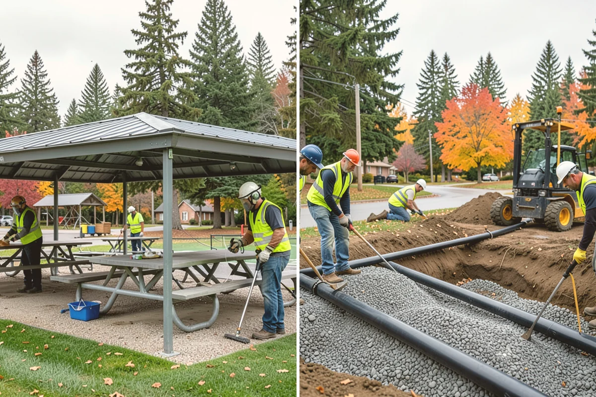 Playground Equipment Installation in Bothell, King County, WA - Review manufacturer plans and confirm layout, use zones, and footings