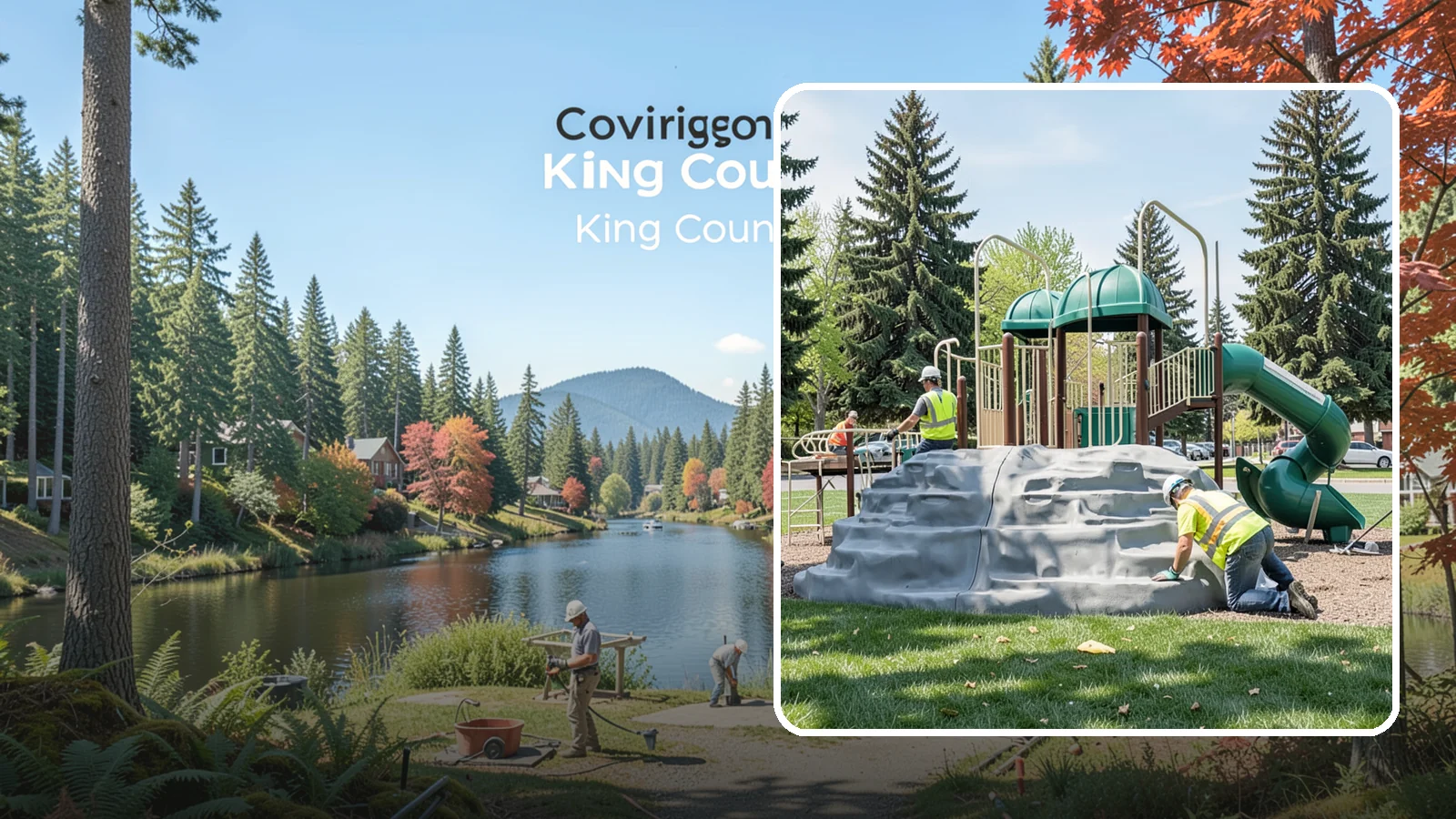 Playground Equipment Installation in Covington, King County, WA - Installation of playground structures to CPSC and ASTM safety standards with certified inspection at turnover.