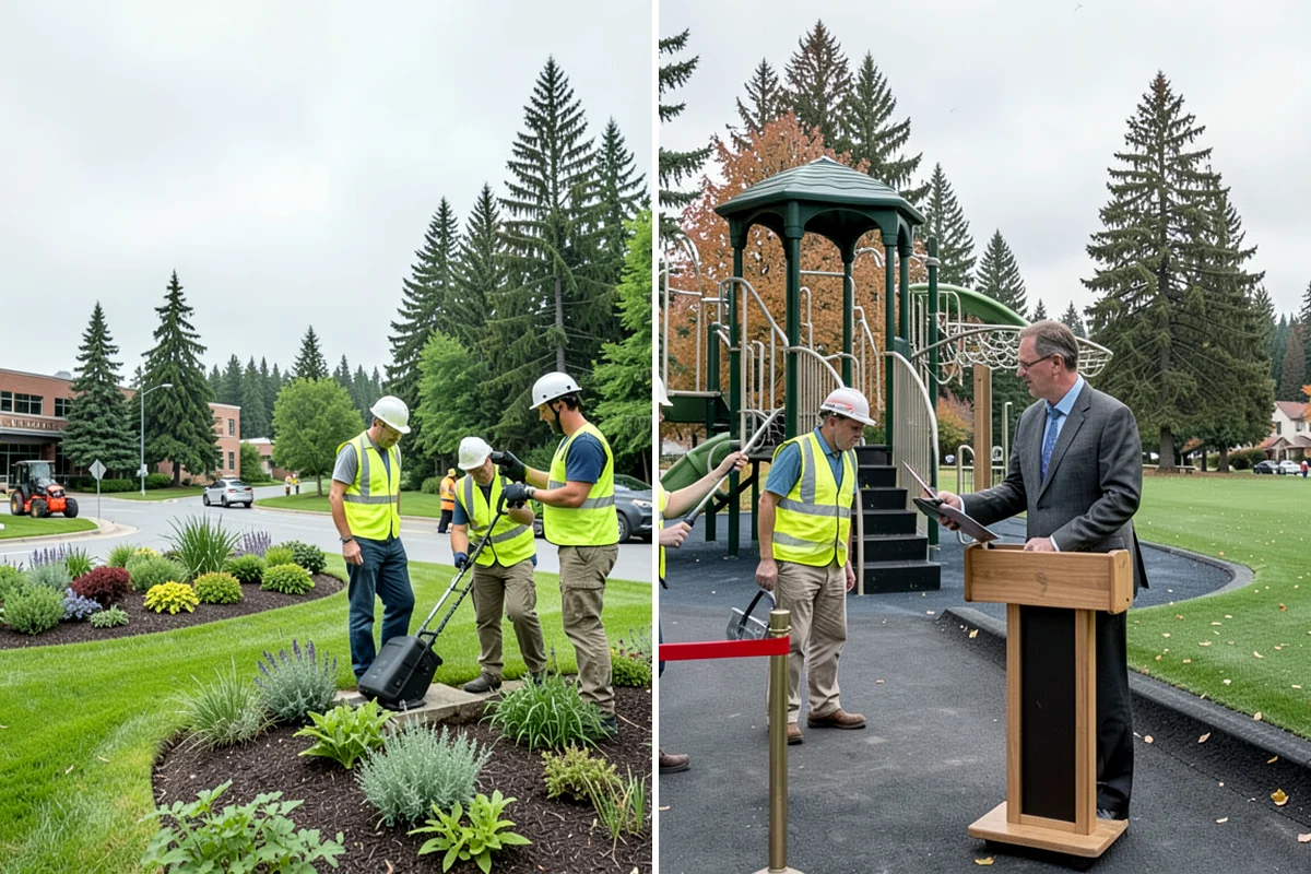 Playground Equipment Installation in Federal Way, King County, WA - Review manufacturer plans and confirm layout, use zones, and footings