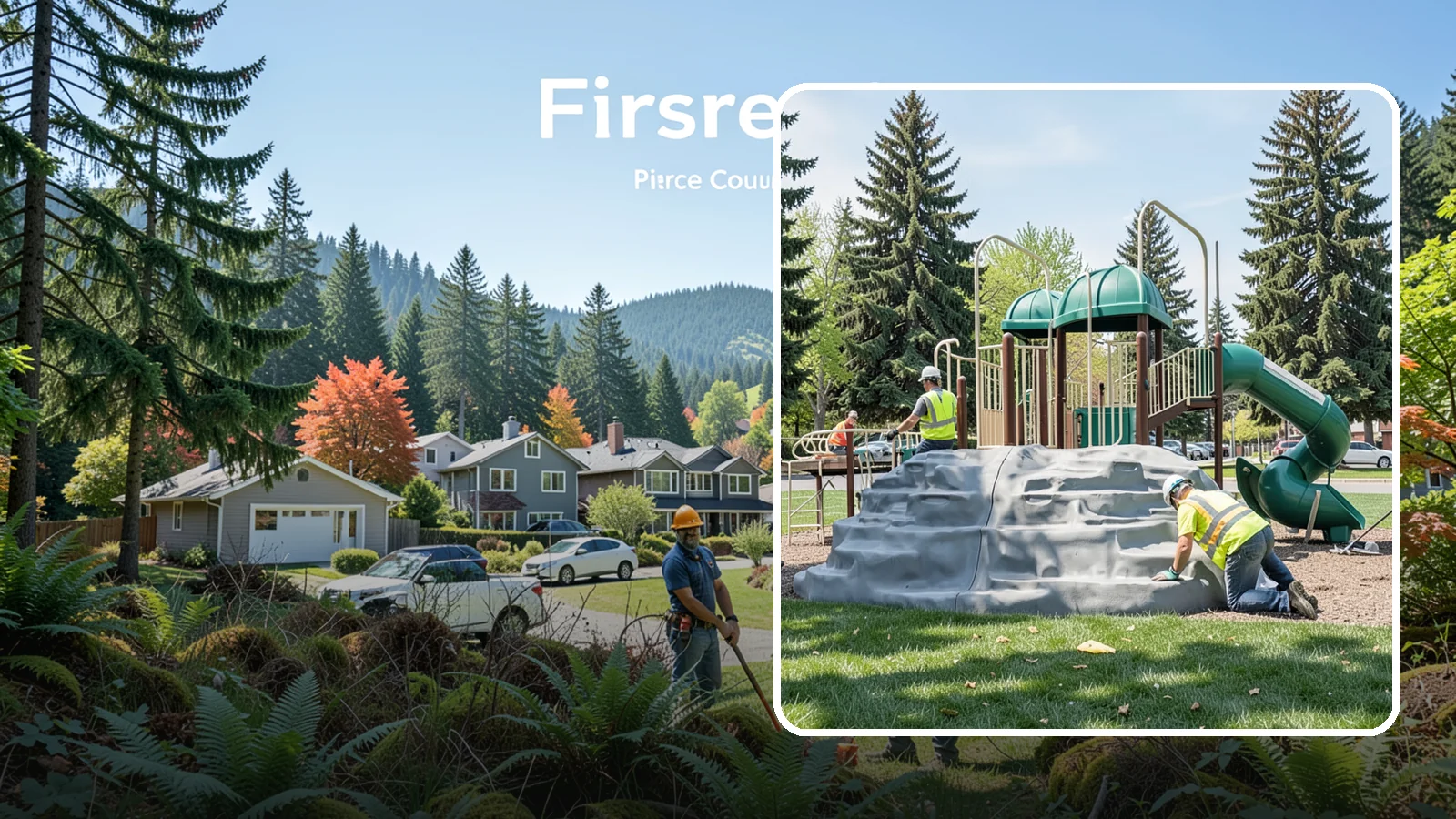 Playground Equipment Installation in Fircrest, Pierce County, WA - Installation of playground structures to CPSC and ASTM safety standards with certified inspection at turnover.